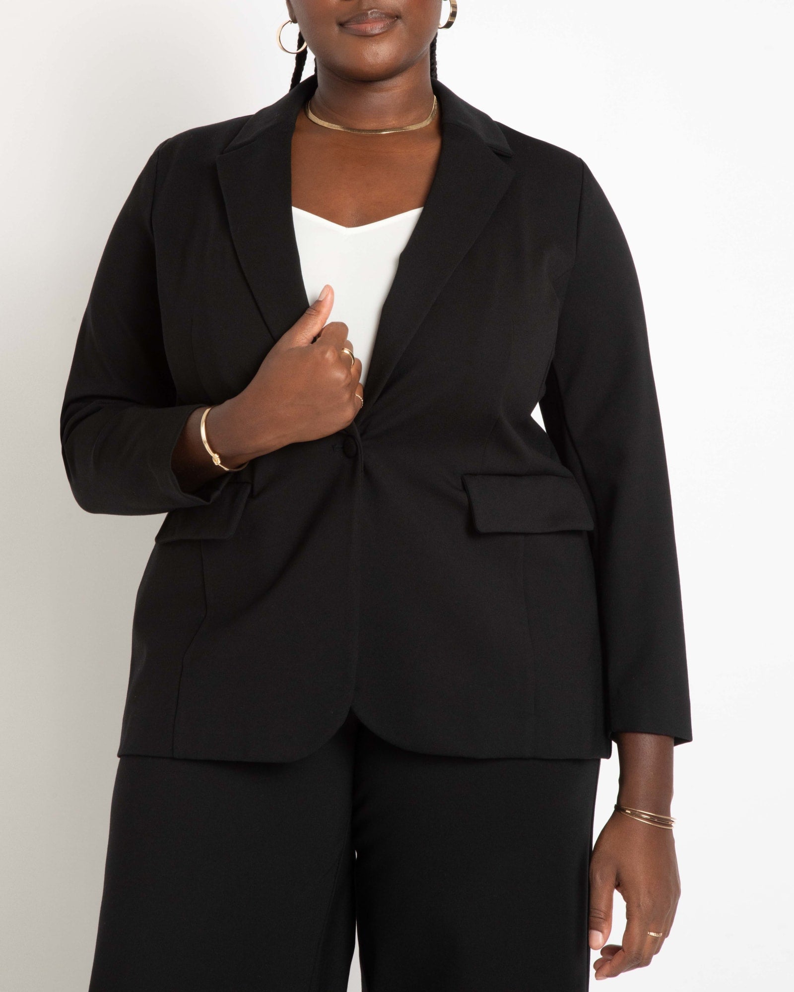 The Ultimate Stretch Suit Long Line One Button Blazer | Totally Black