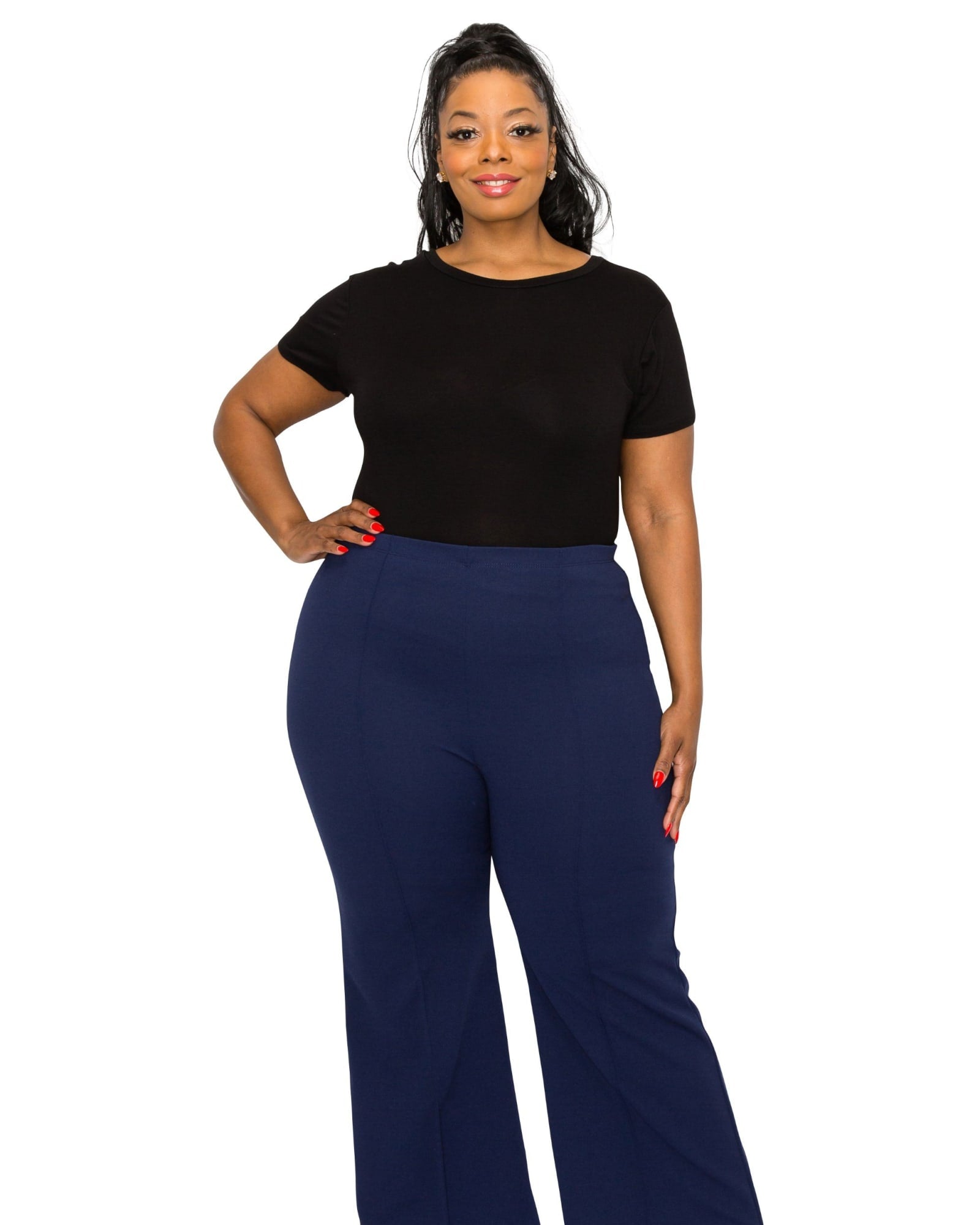 ShopWonder Plus Size Dress Pants for Women Stretch Pull On Flare Pants  Pockets Dressy Business Casual Work Pants Navy Blue XL at  Women's  Clothing store