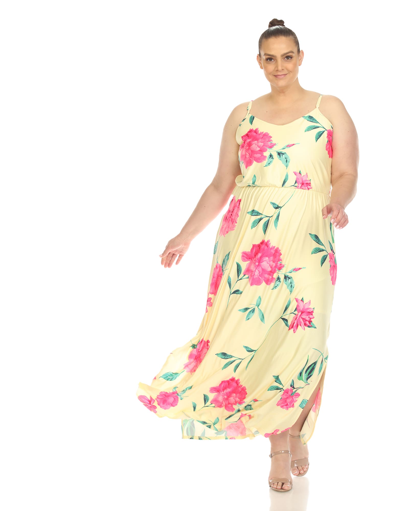 Floral Strap Maxi Dress | Yellow Pink