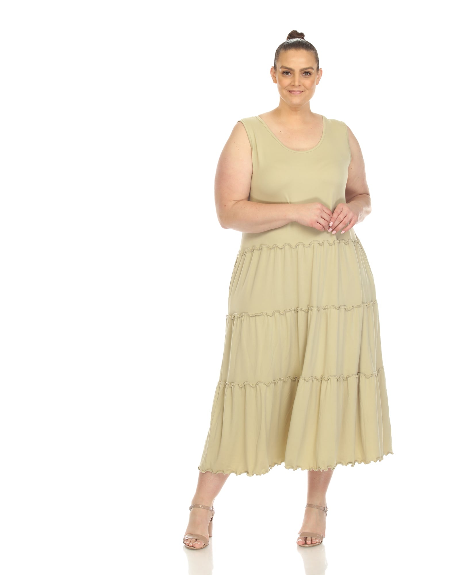 Olive Sleeveless Dress For Curvy Women