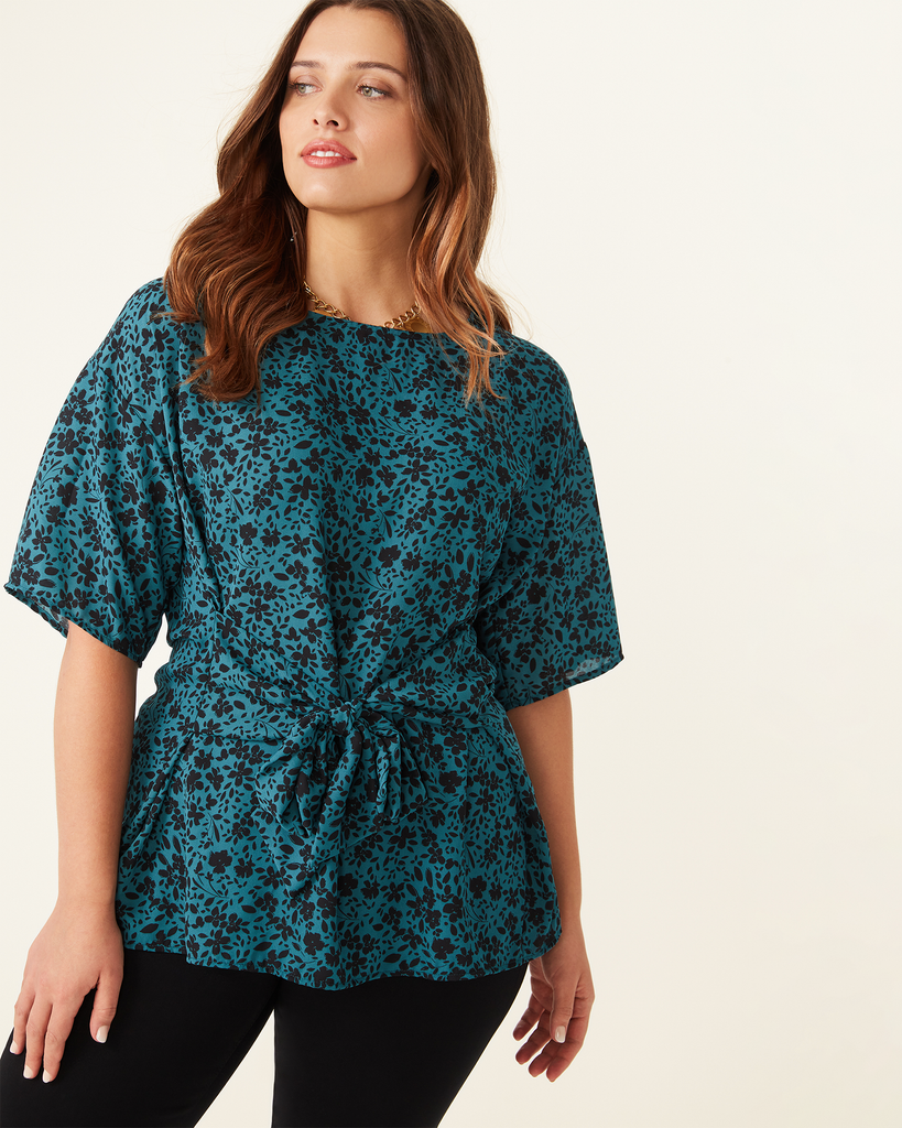 Plus Size Kara Tie-Front Top | Teal / Black