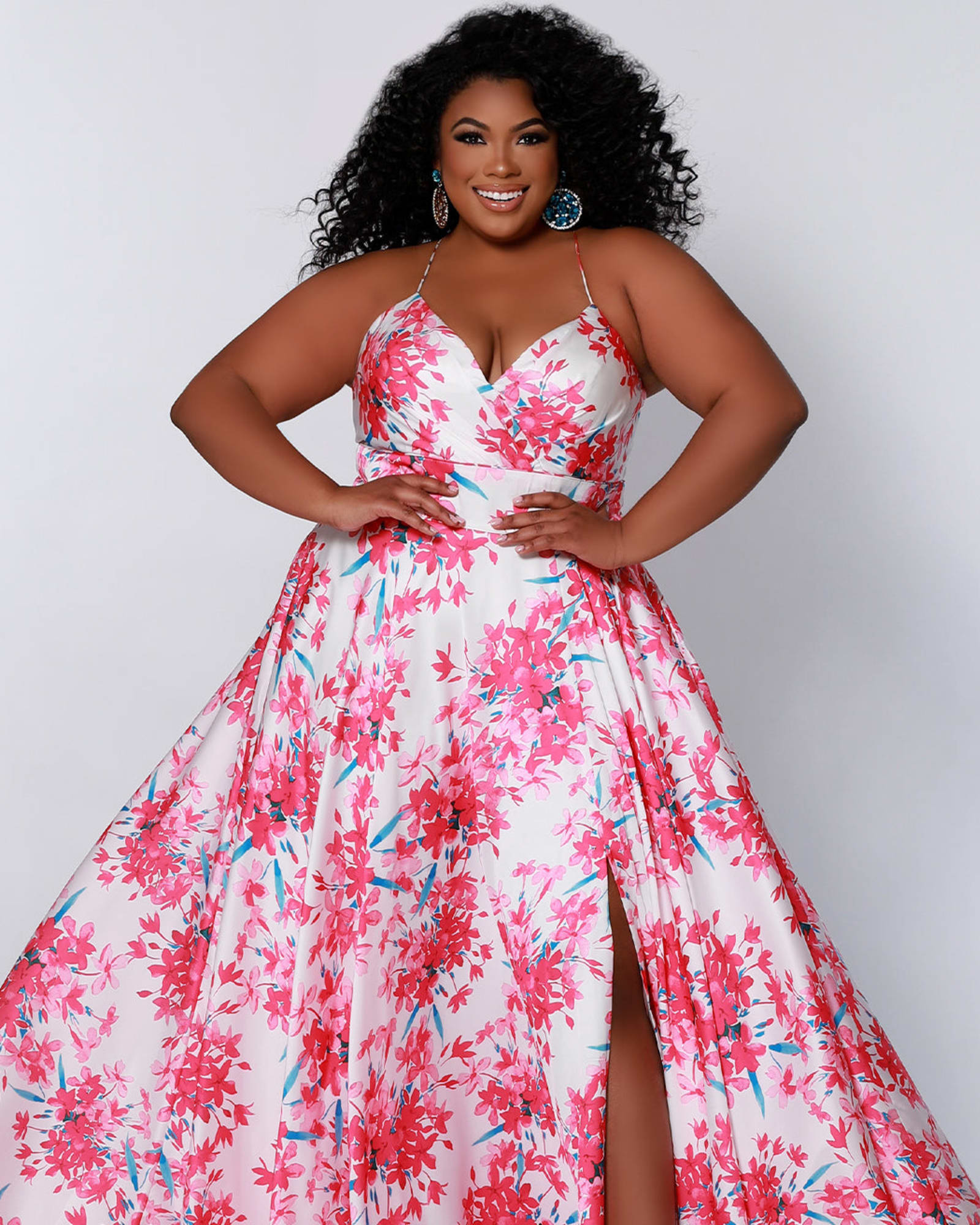 Primavera Couture 14046 Long Prom Dress Plus Size Floral Print Beaded –  Glass Slipper Formals