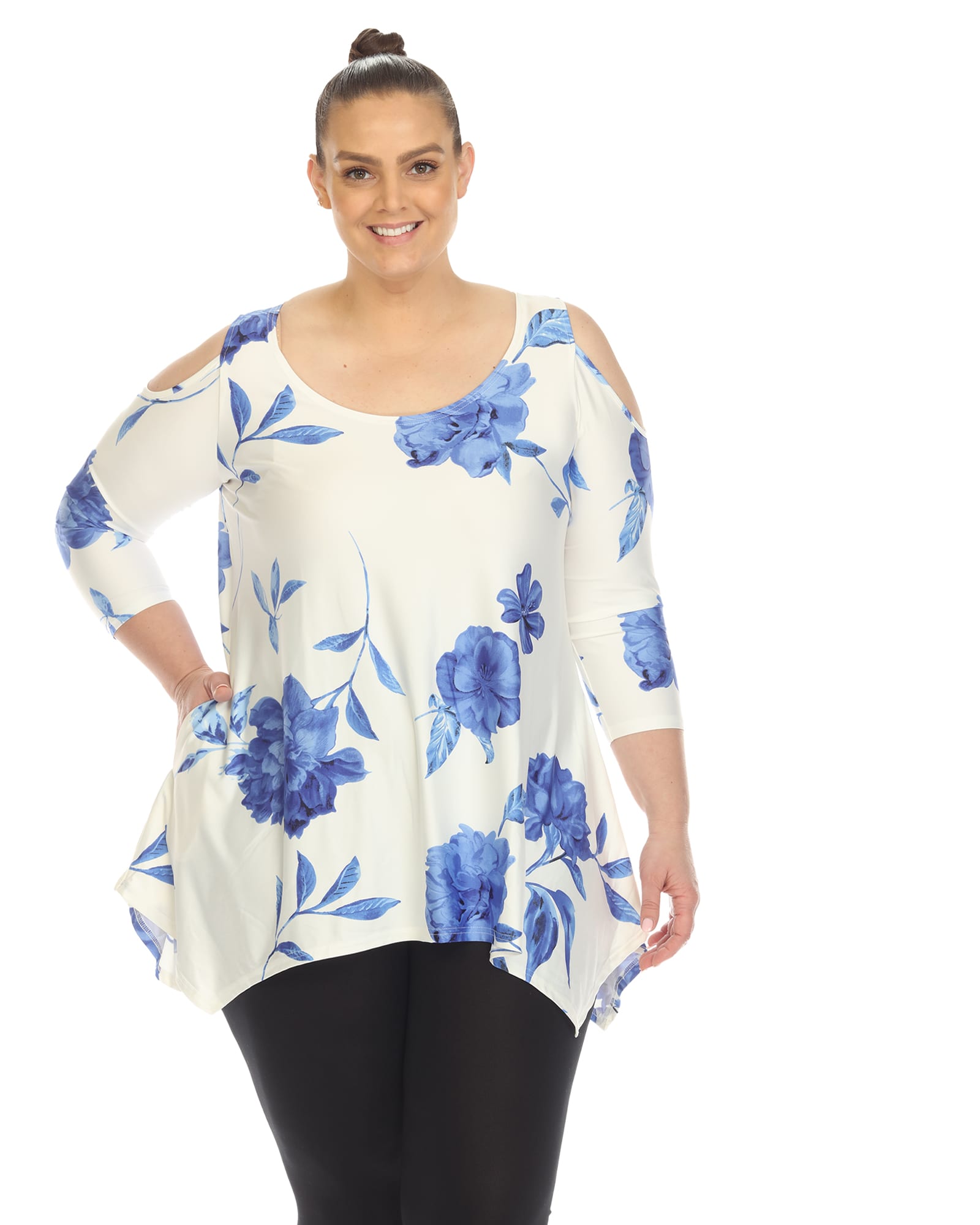 Antonia Cold Shoulder Tunic | White/Blue