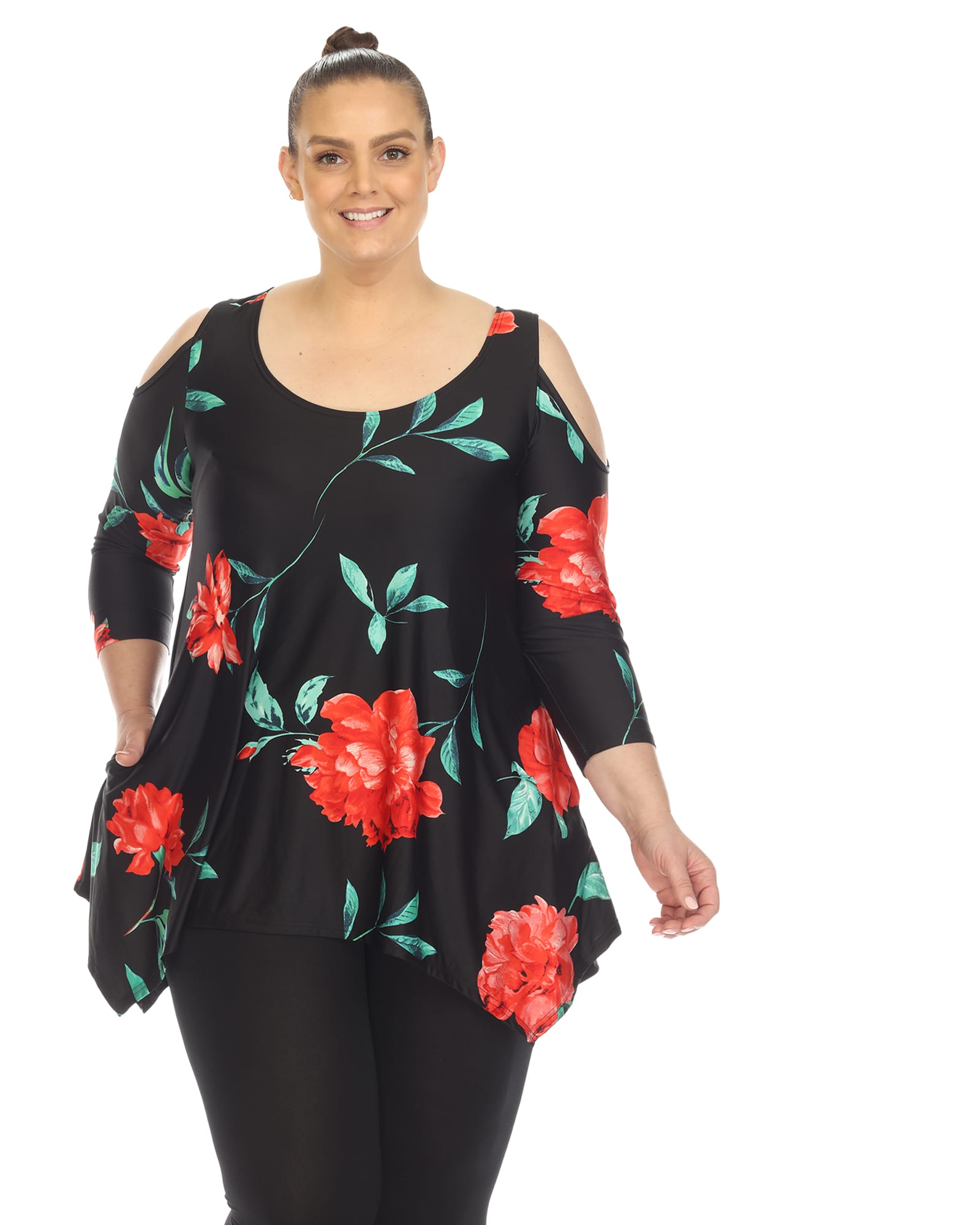 Plus Size Long Sleeve Cold Shoulder Top