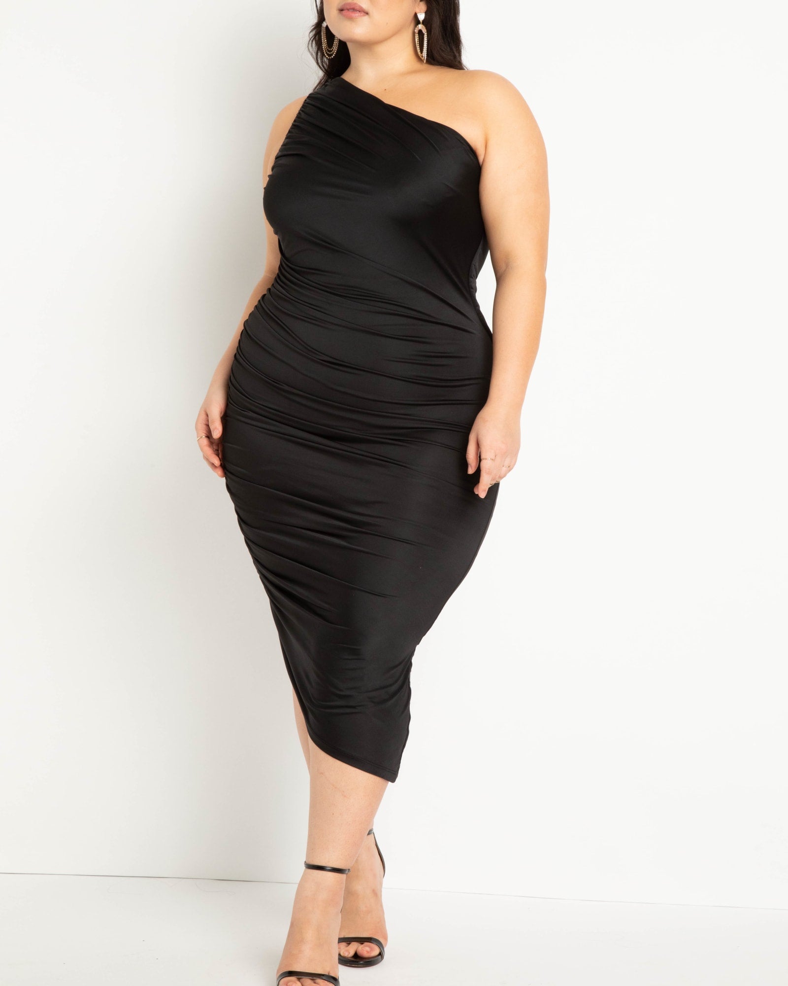 Black Plus Size One Shoulder Dress