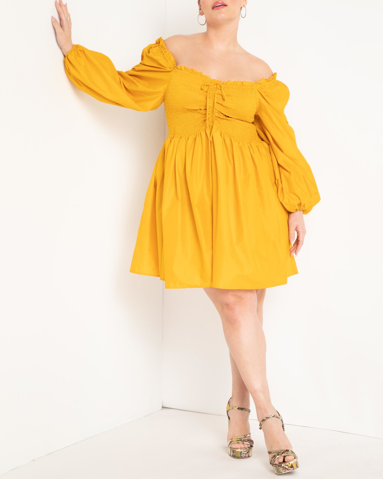Smocked Bodice Mini Dress | Golden Yellow