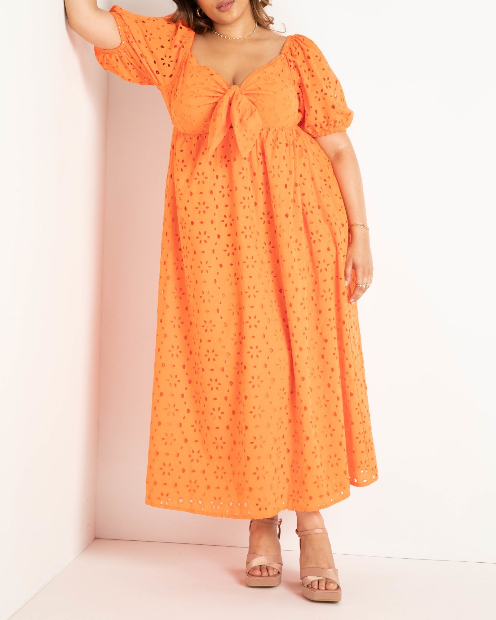 Eyelet Tie Front Maxi Dress | Firecracker