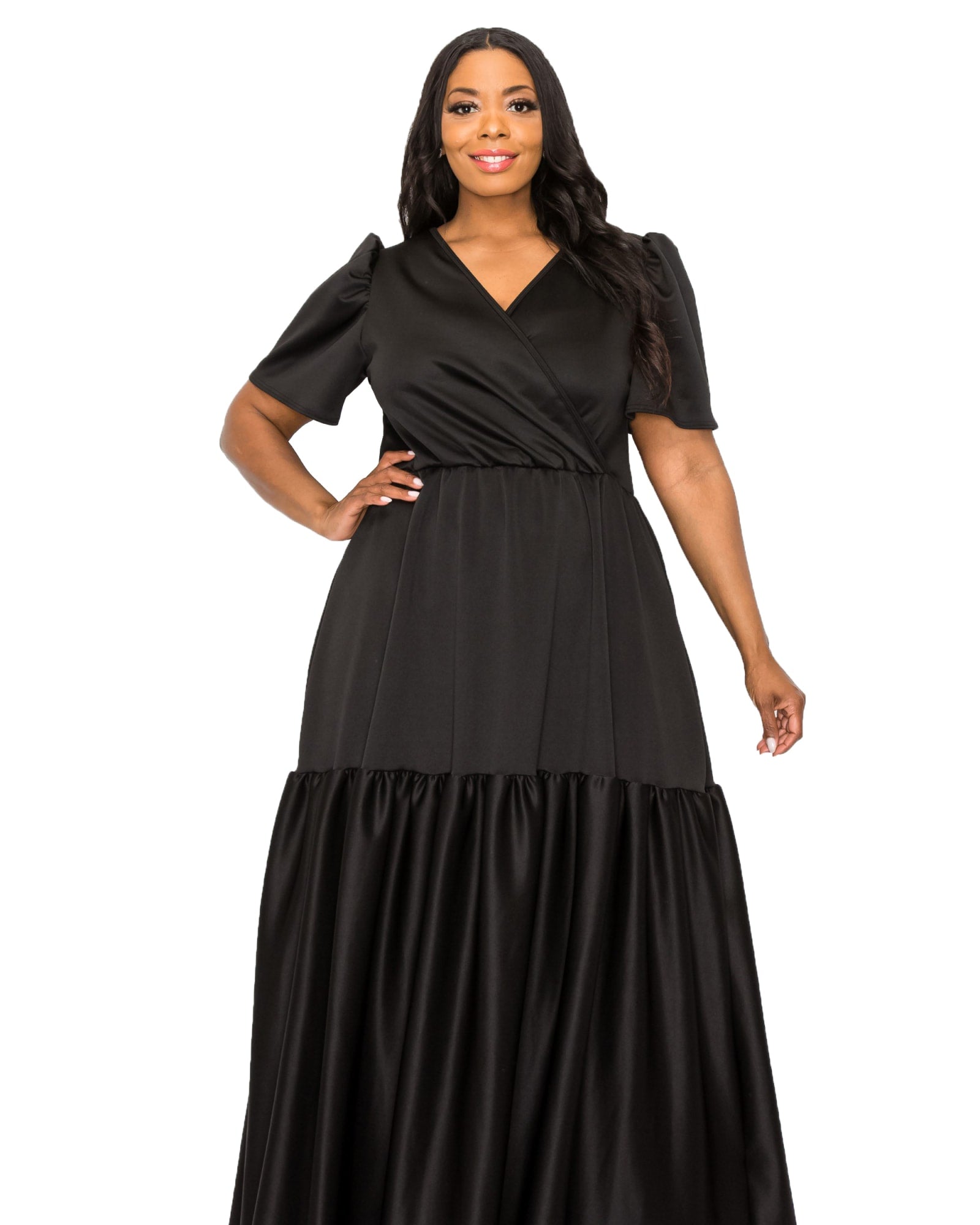 Joli Surplice Neck Dress | Black