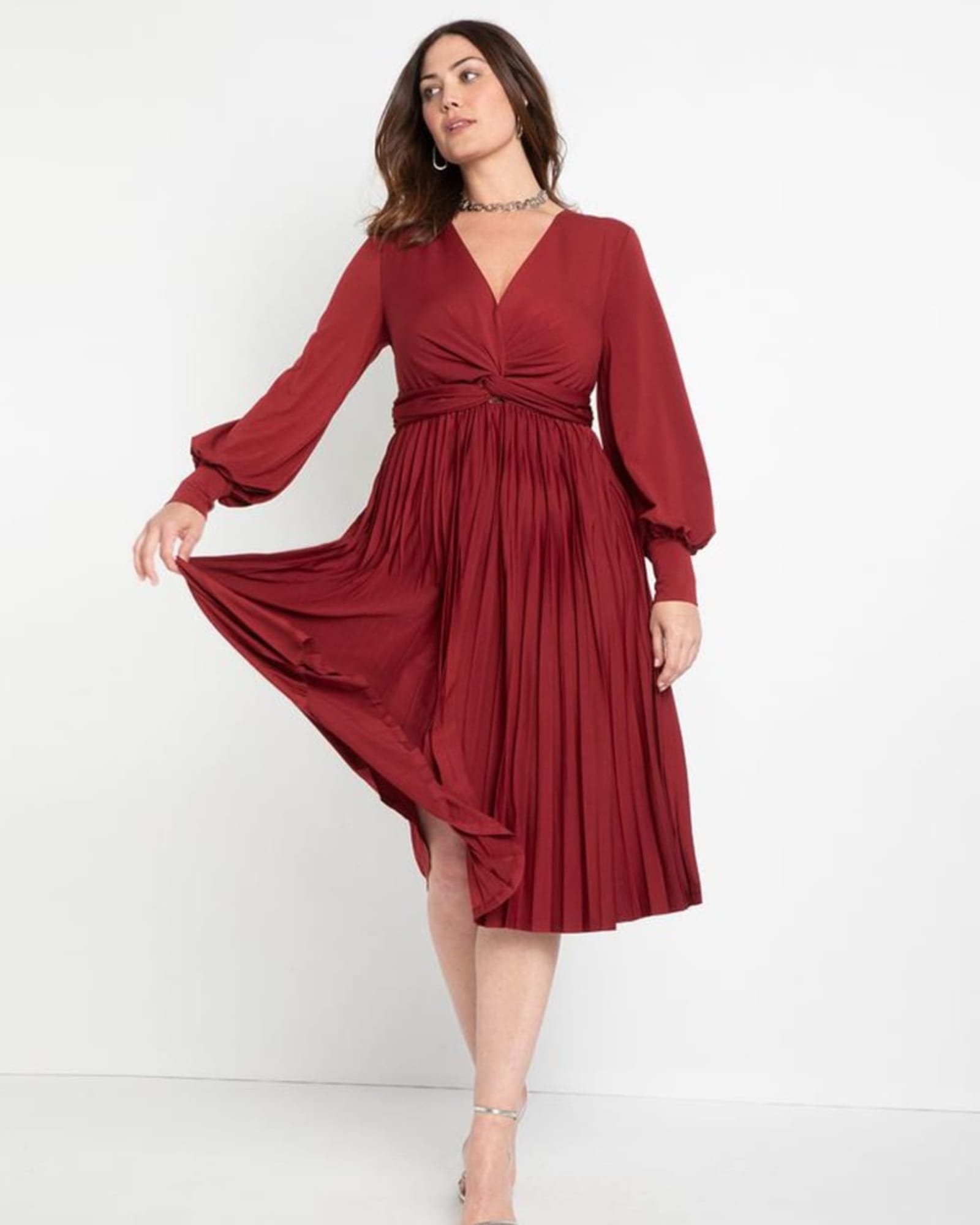 Knot Front Pleated Skirt Dress | Cabernet