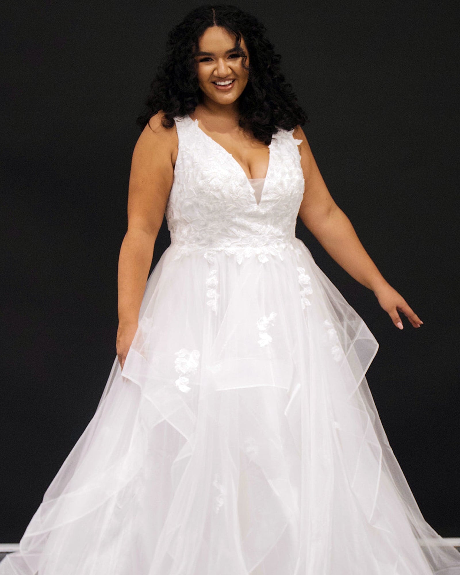 Kiyonna Plus Size Clarissa Lace Flutter Sleeve Long Wedding Dress