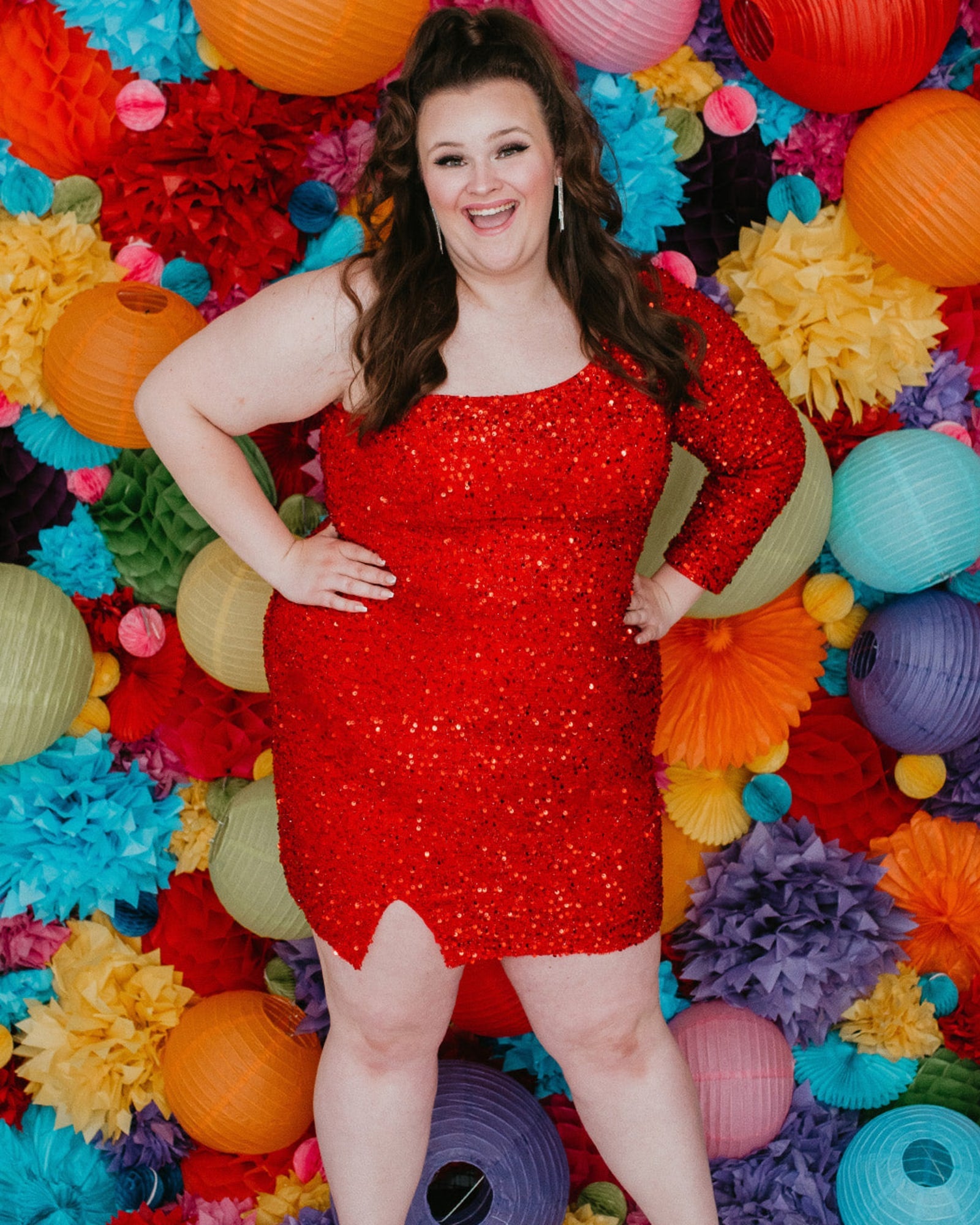 SALE- Plus Size Women Sequin Dress Red Ruby Peplum Cocktail