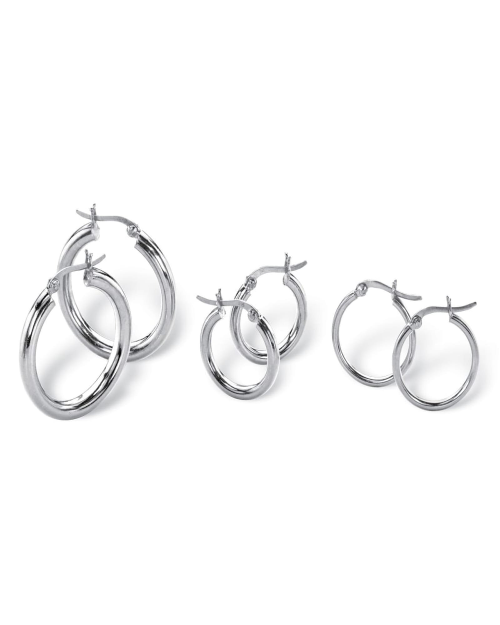 3 Pair Hoop Earrings Set in .925 Sterling Silver | White