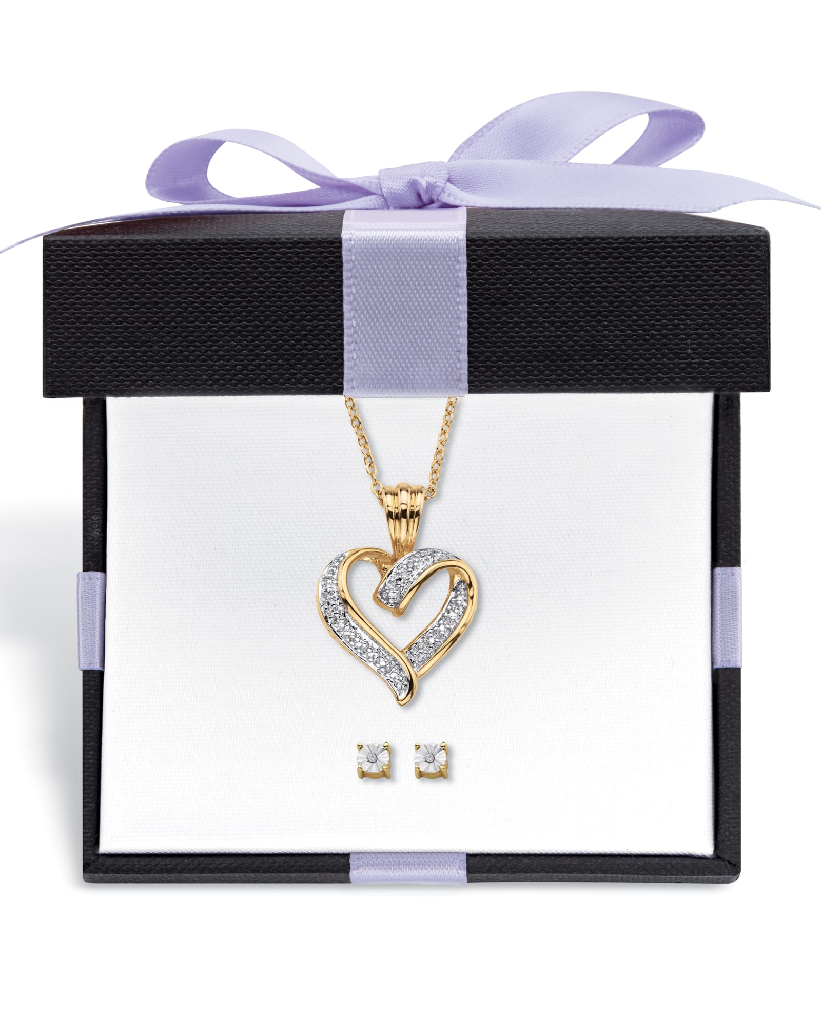 Diamond Accent Gold-Plated Gift Boxed Earring and Heart Necklace Set 18