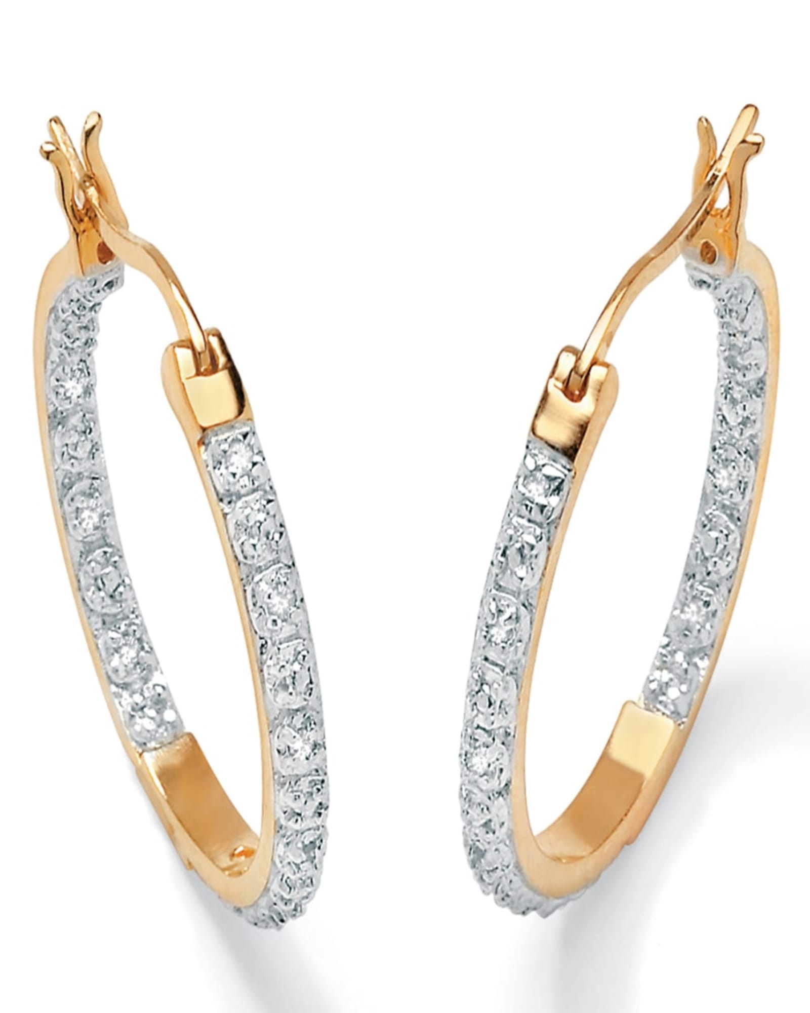 1/10 Cttw. Round Diamond Accented Hoop Earrings 14k Gold-plated Sterling Silver | White