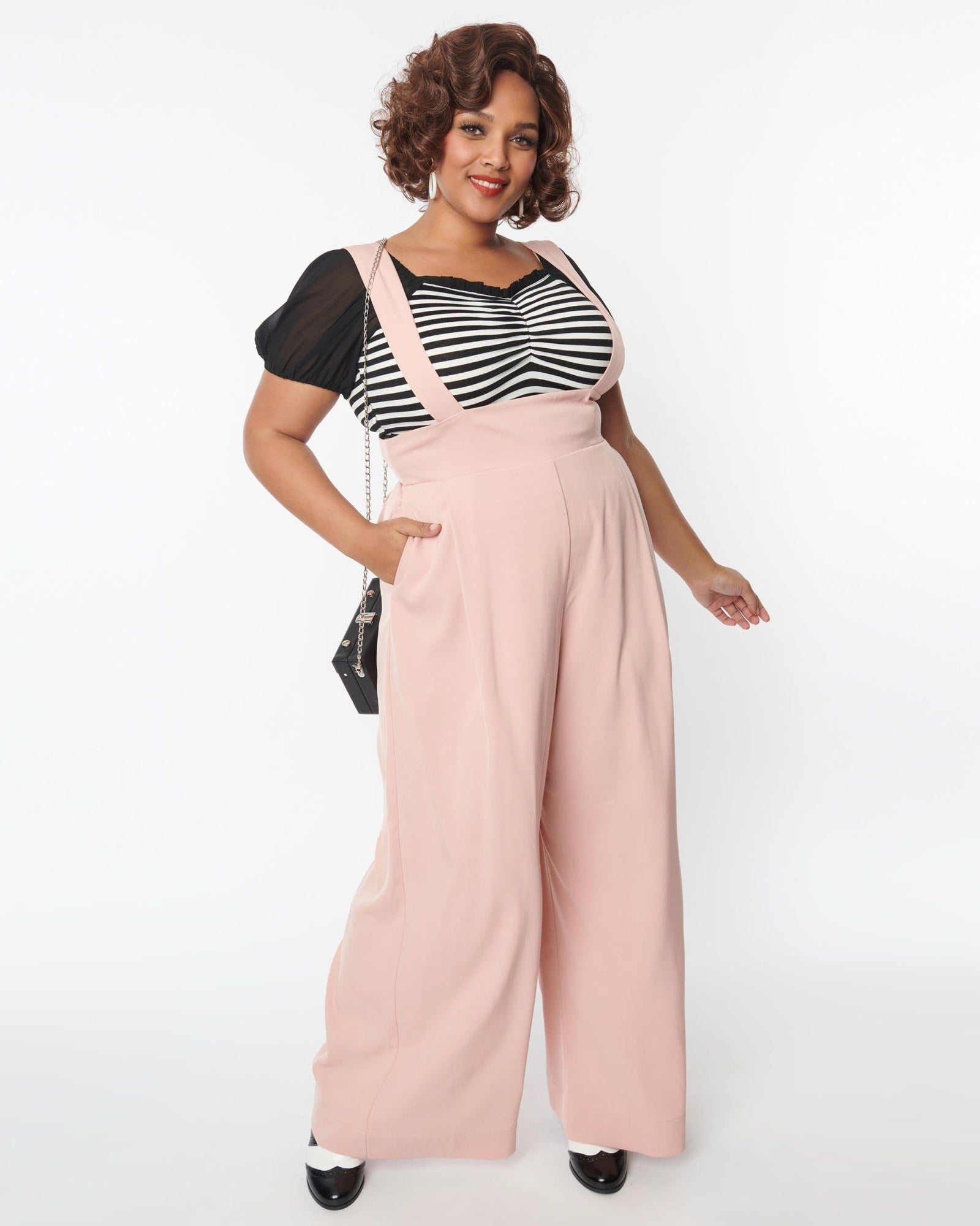 Unique Vintage Blush Rochelle Suspender Pants | Pink
