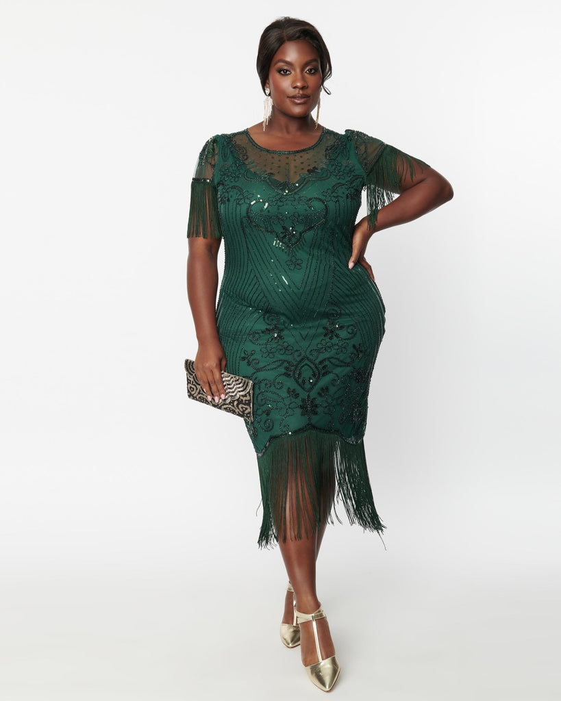 Unique Vintage 1920s Emerald Beaded Nadine Flapper Dress | Green