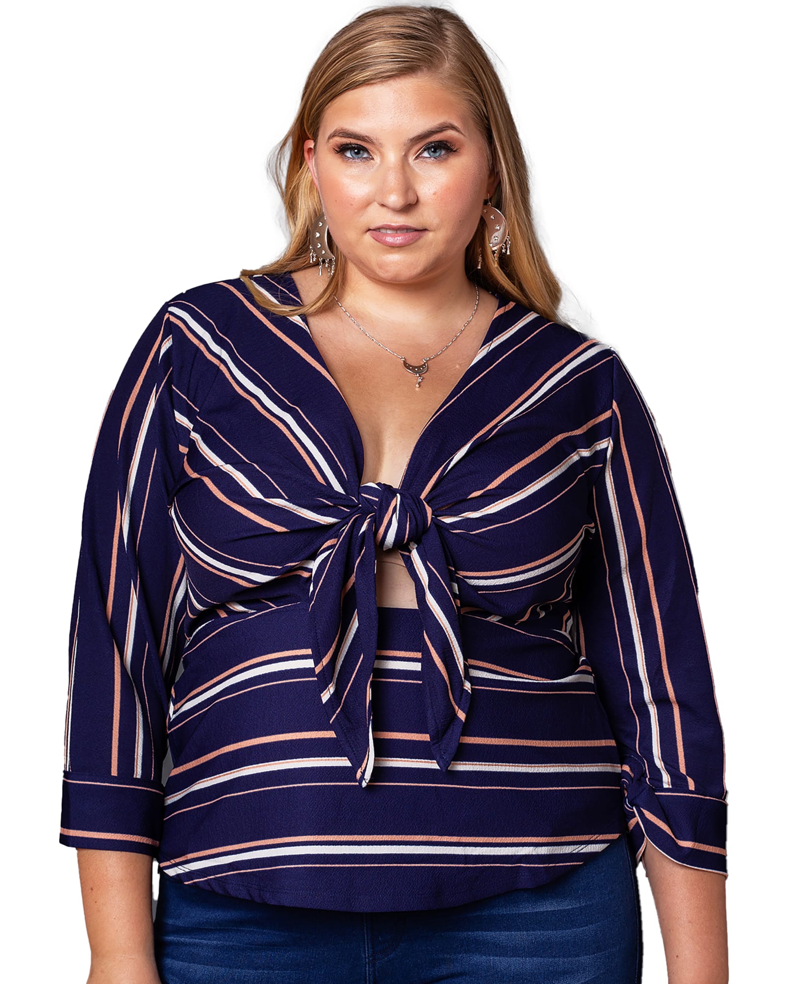 Mallorca Striped Tie-Front Top | Navy