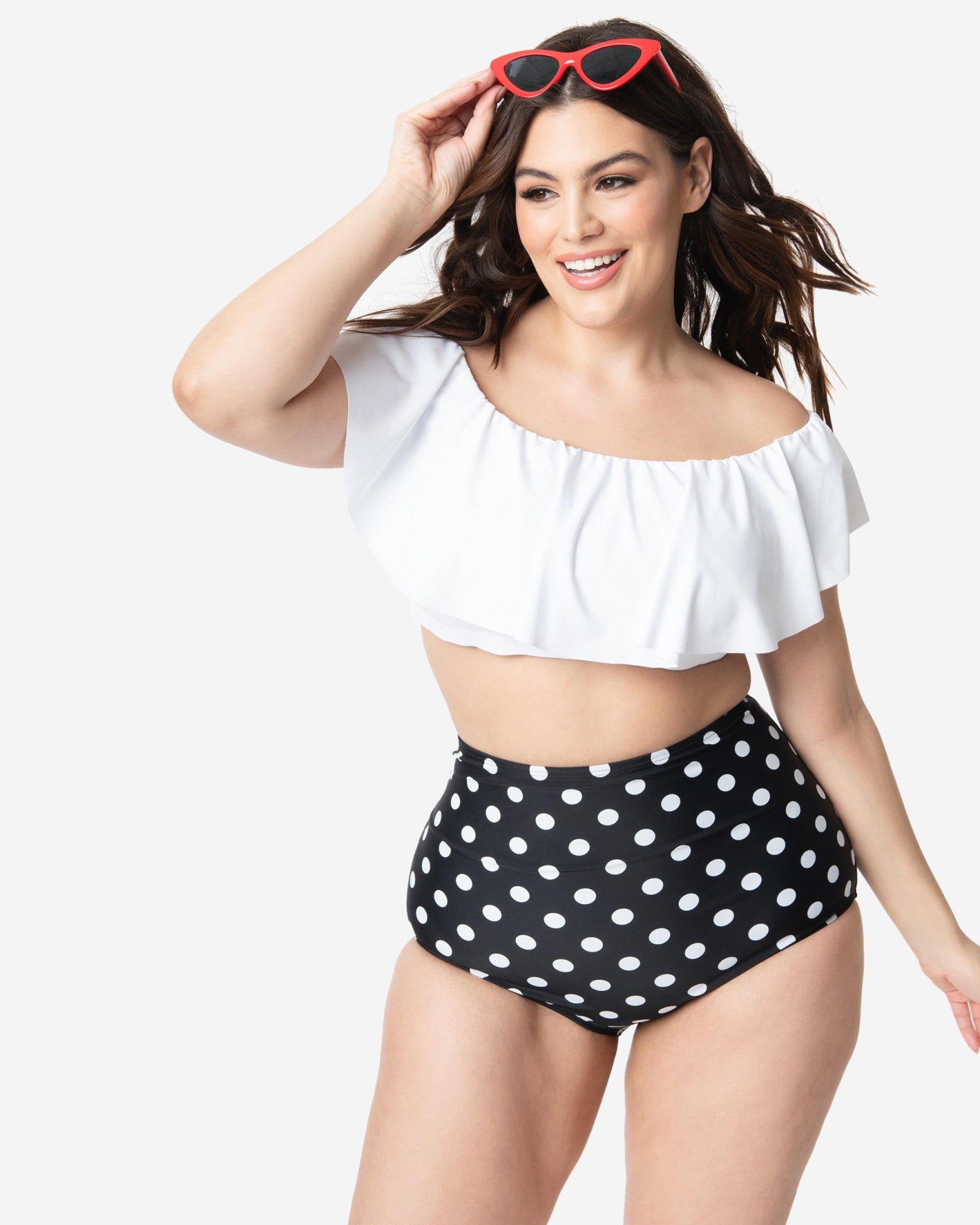 Unique Vintage Plus Size White Shirred Skirt Swim Bottom