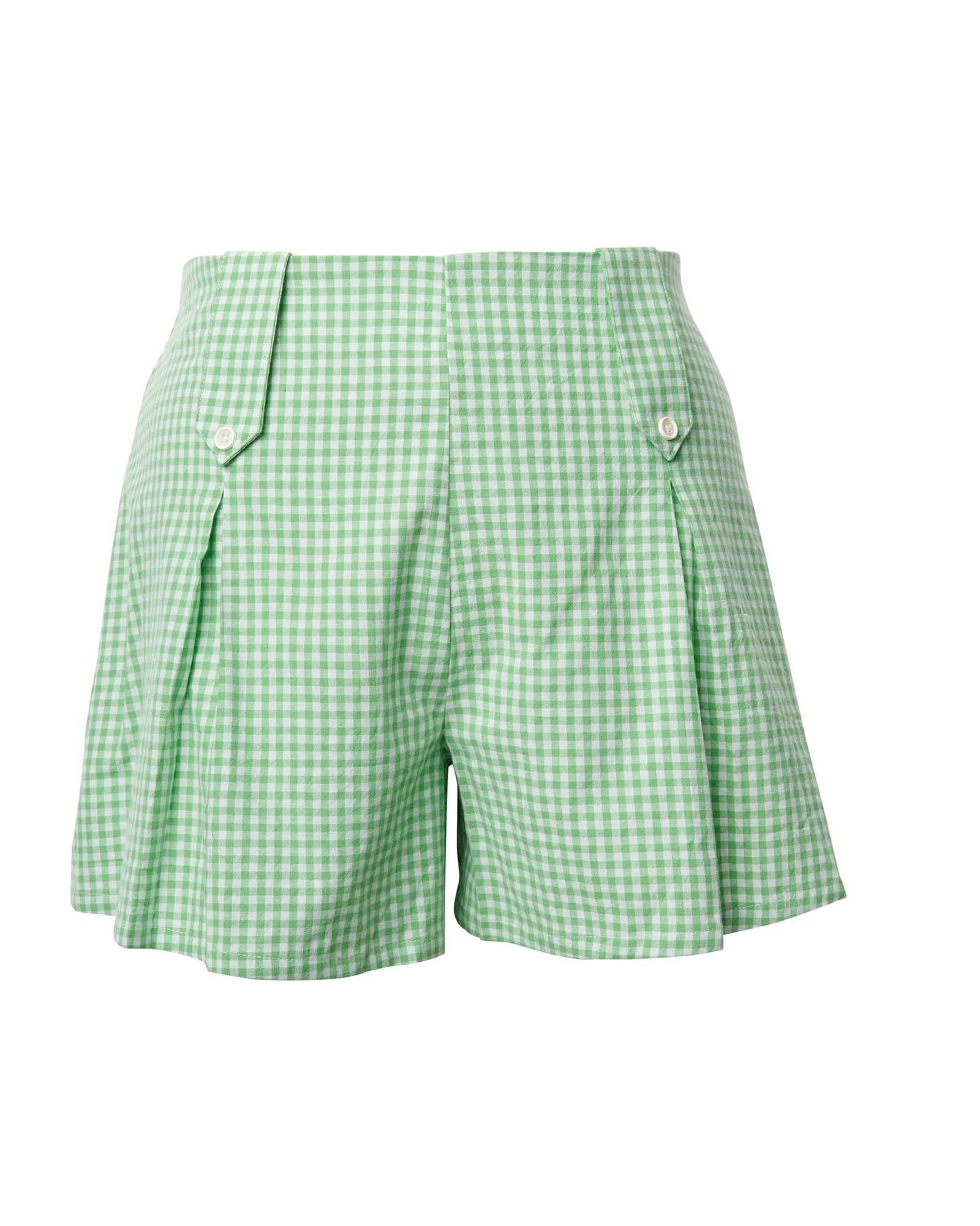 Smak Parlour Green & White Gingham Pleated Shorts | Green, White, Gingham