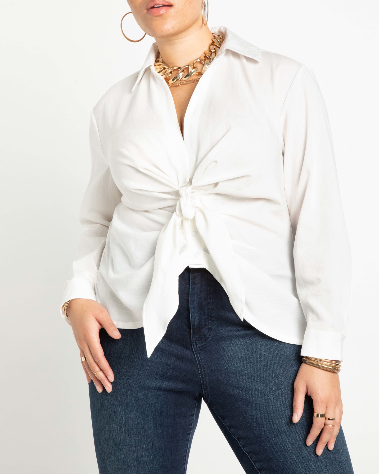 Tie Front Collared Blouse | Soft White