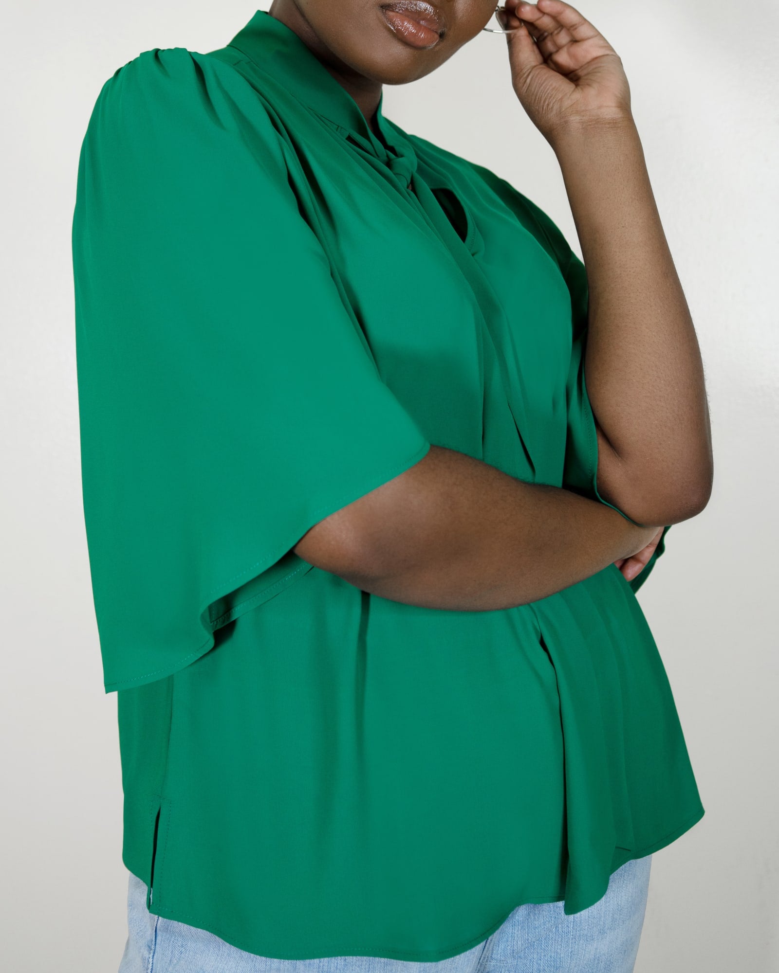 Green Plus Size Tie Sleeve Blouse