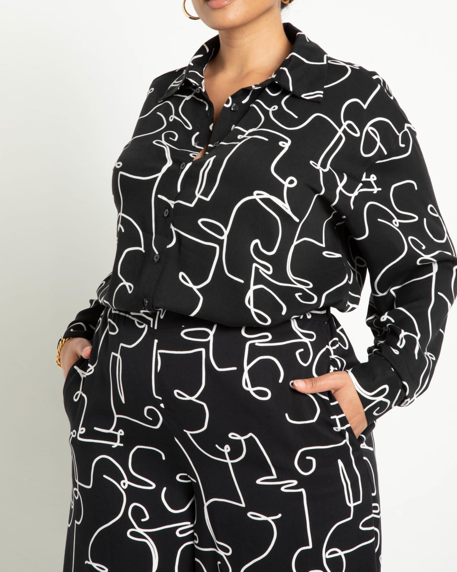 Printed Button Down | Dandy Doodle - Black And White