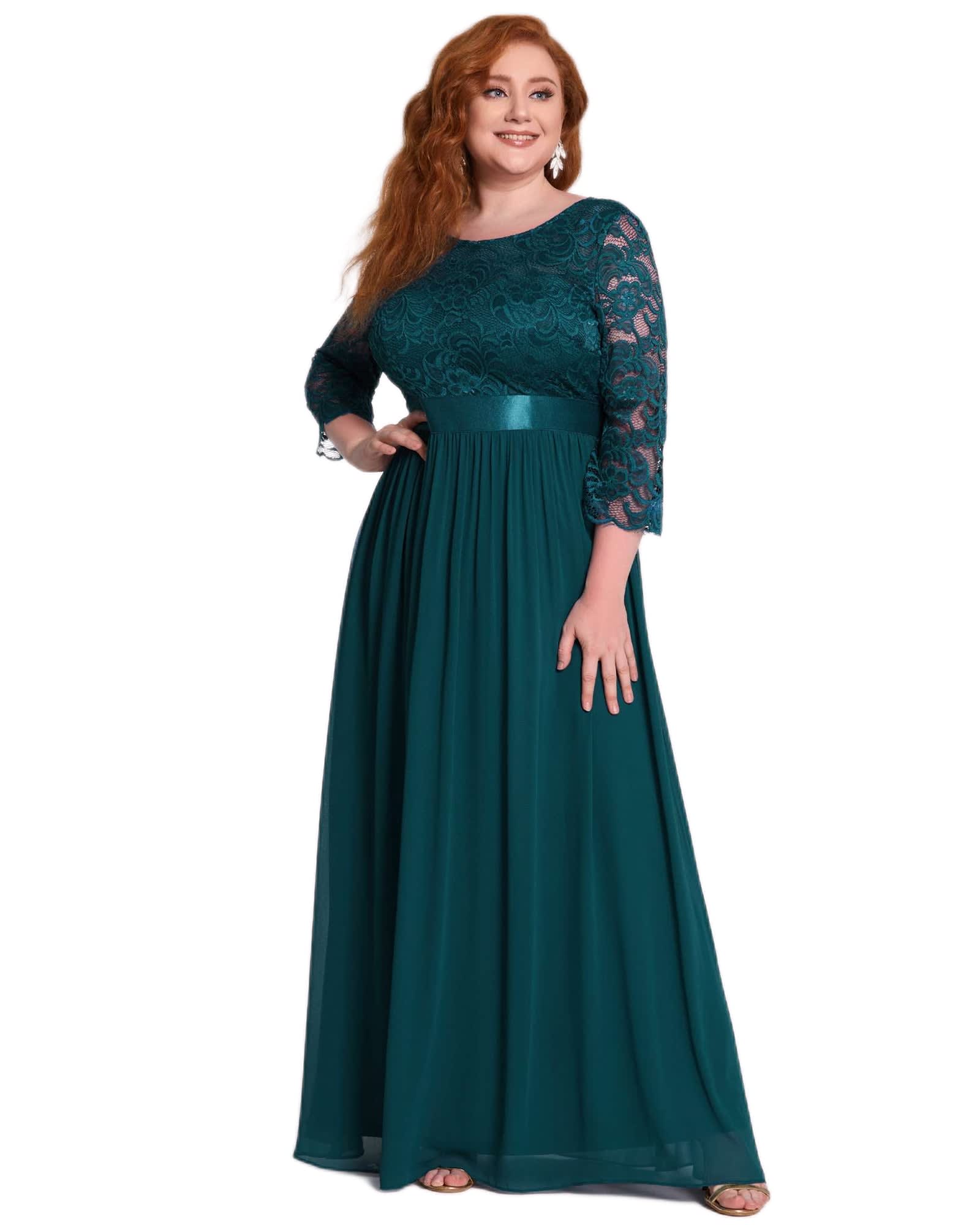 See-Through Floor Length Lace Evening Dress | Teal