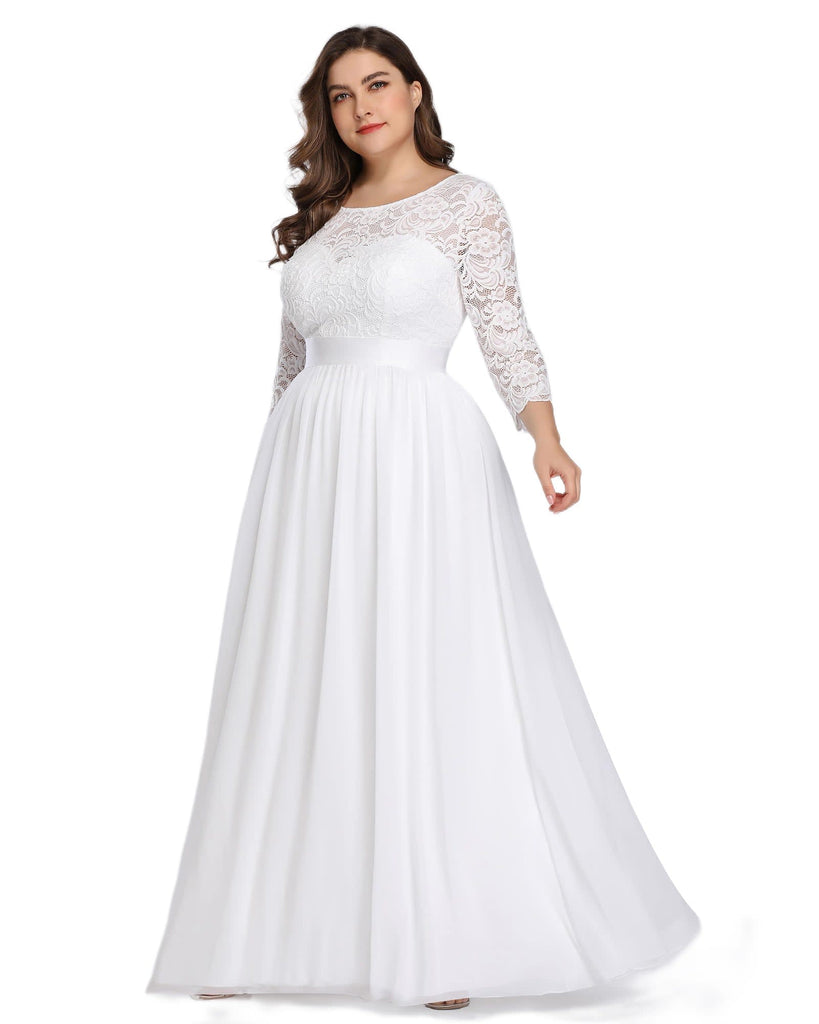 See-Through Floor Length Lace Evening Dress | White