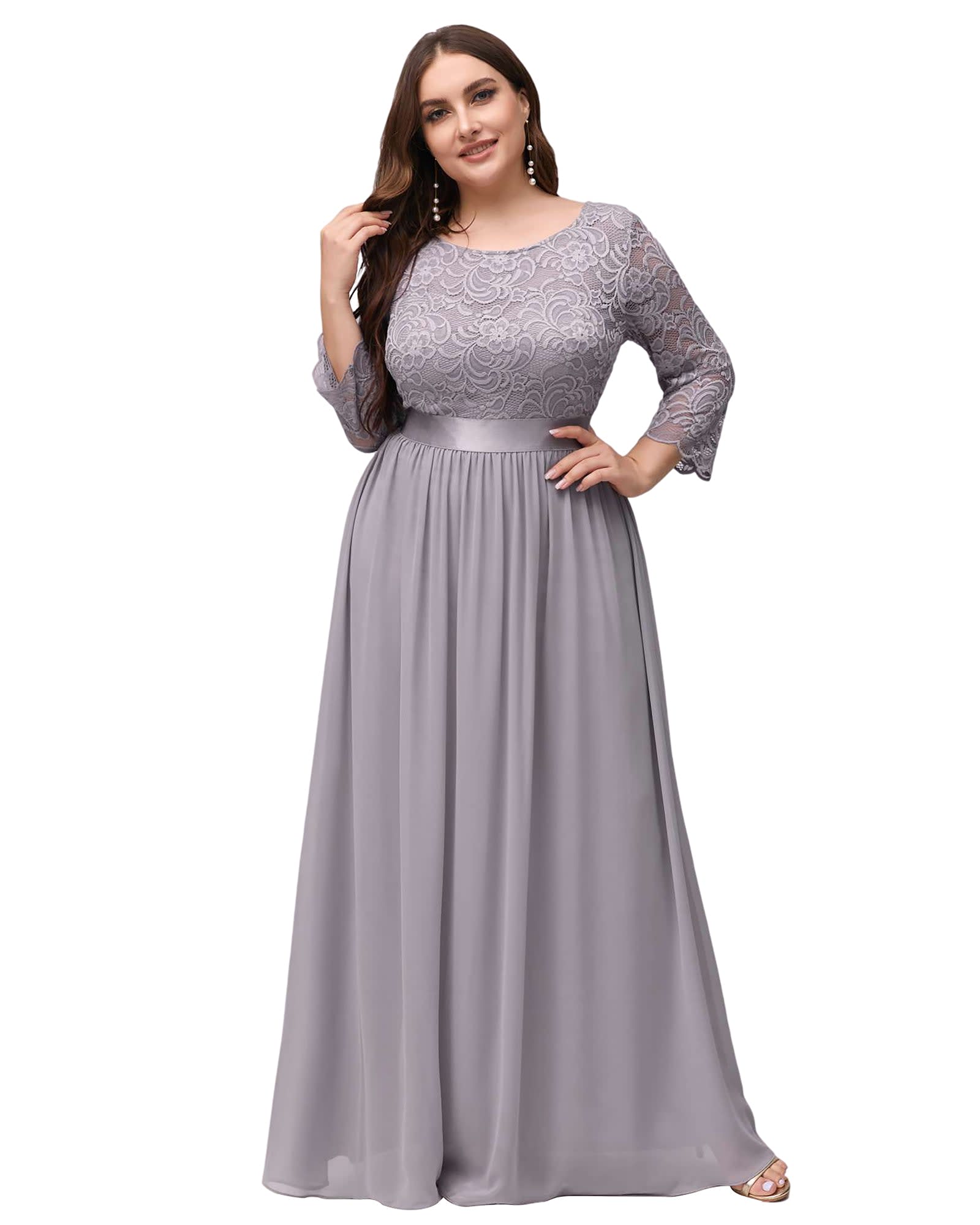 See-Through Floor Length Lace Evening Dress | Grey
