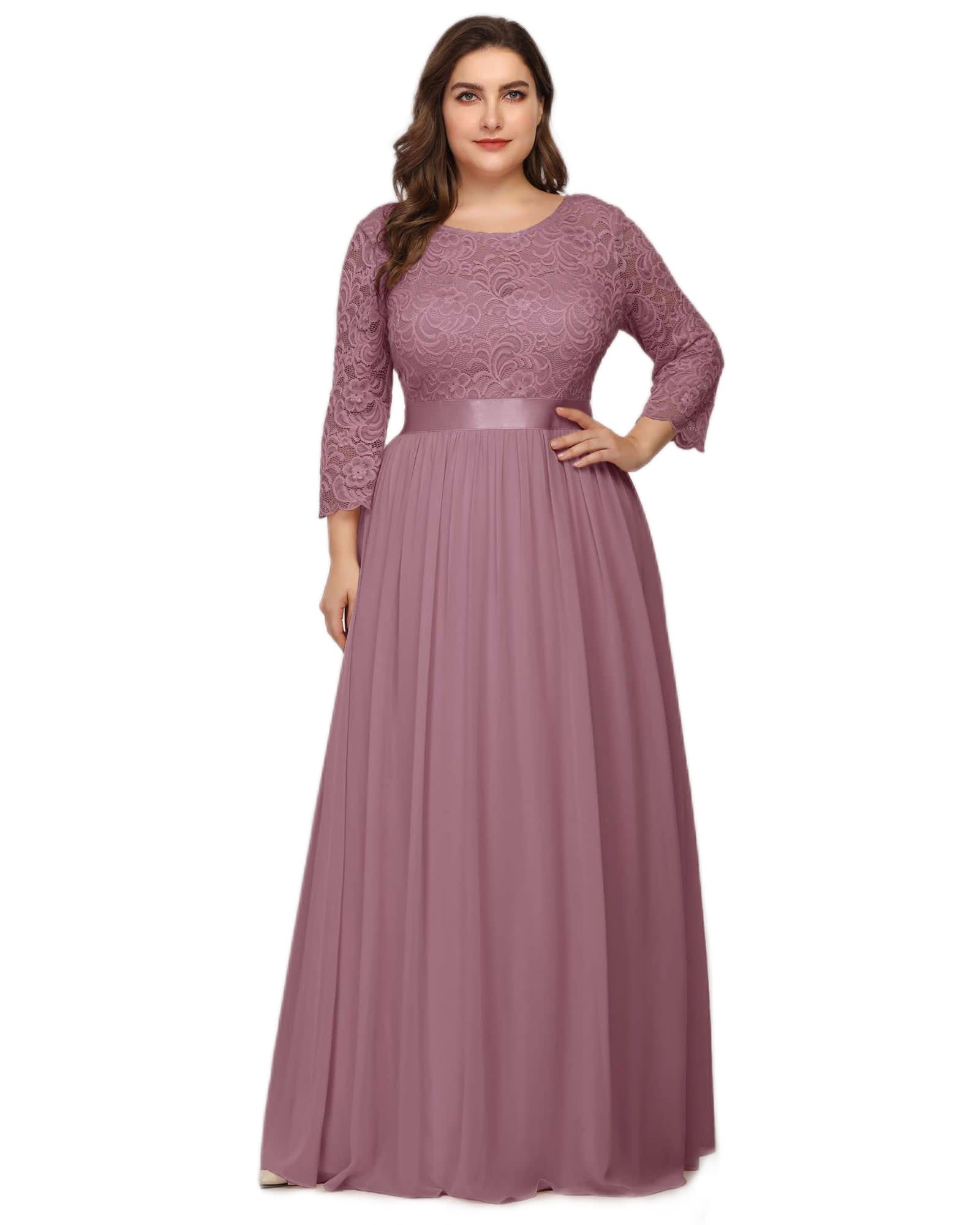 See-Through Floor Length Lace Evening Dress | Purple Orchid