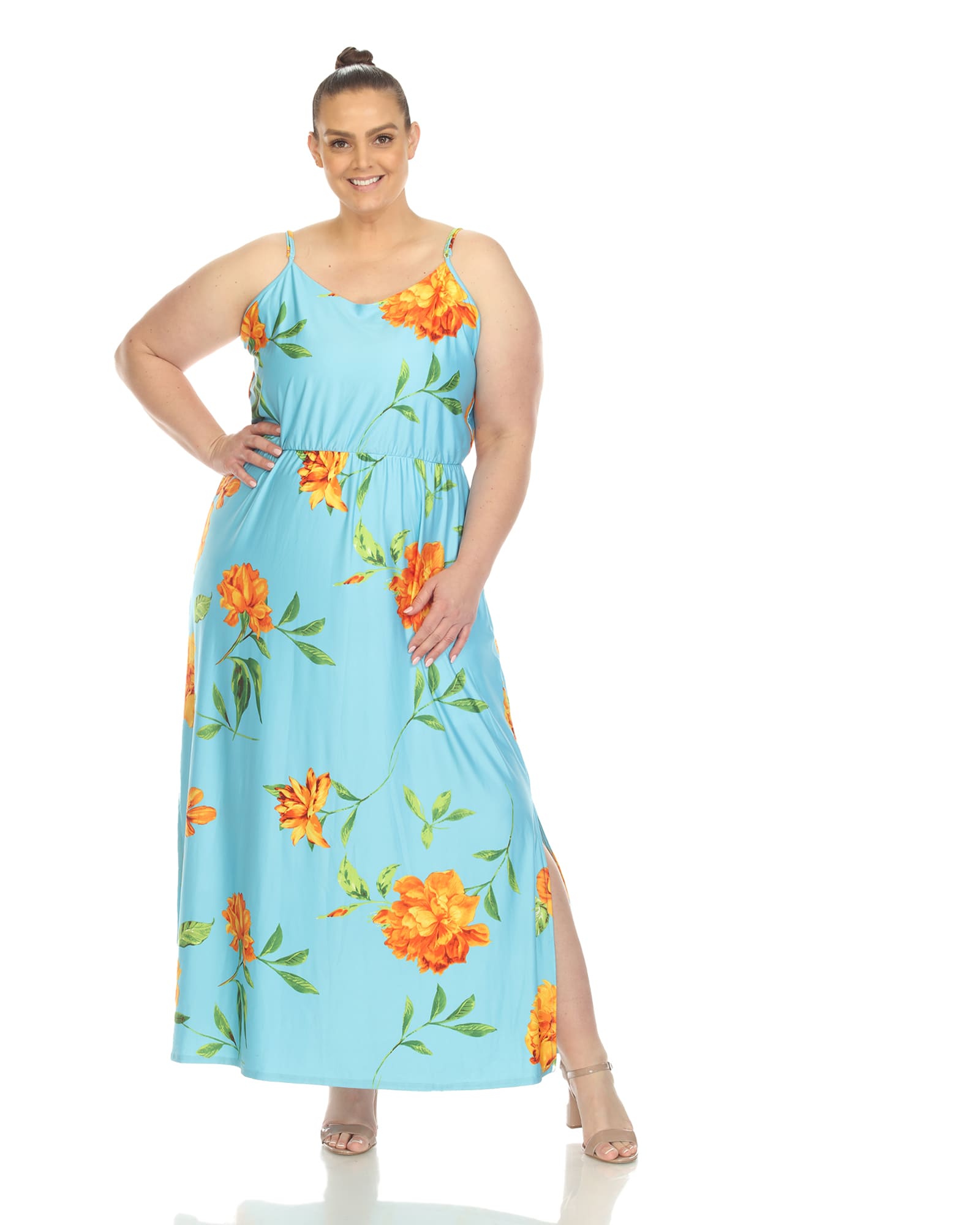 Floral Strap Maxi Dress | Blue Orange