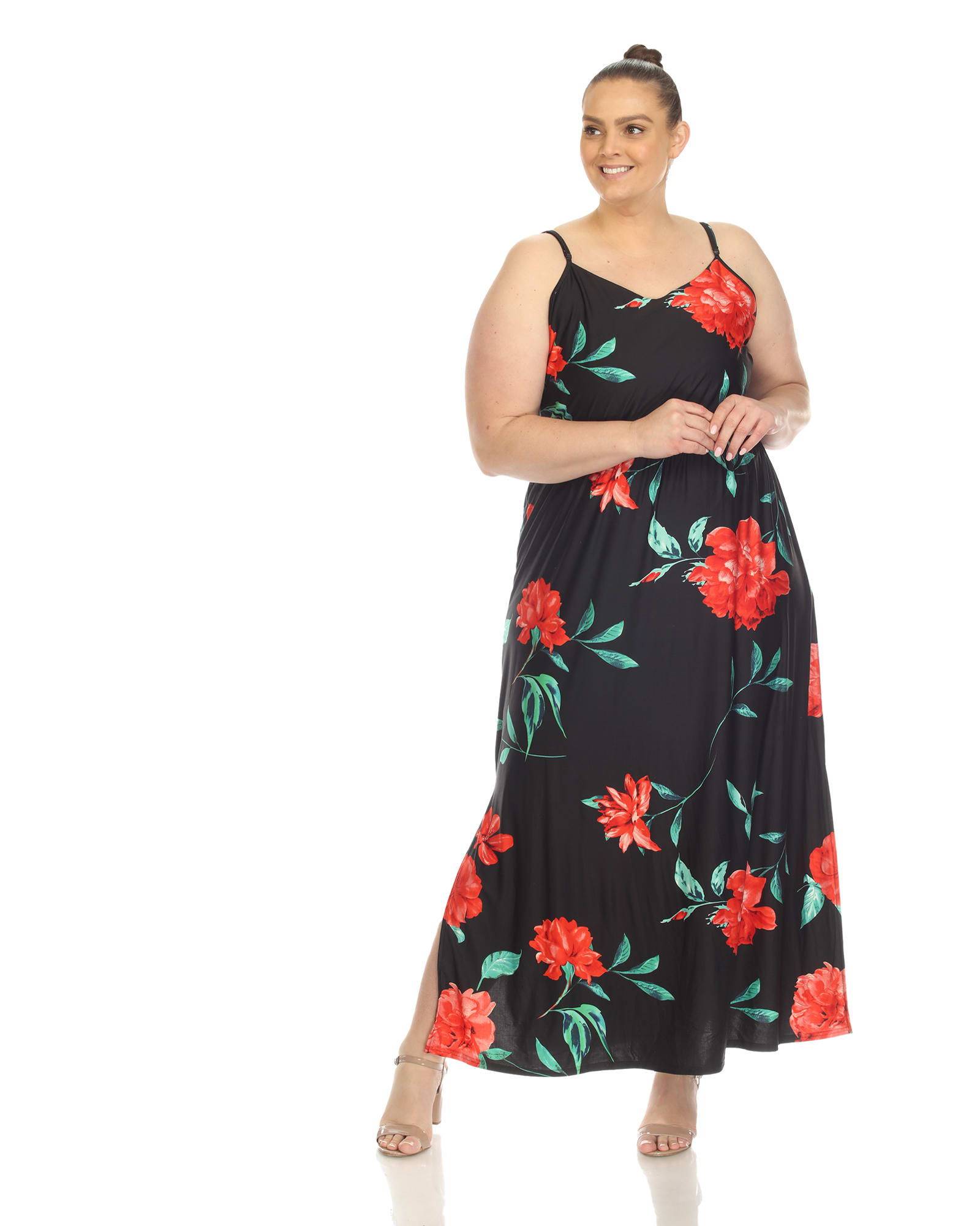 Floral Strap Maxi Dress | Black Red