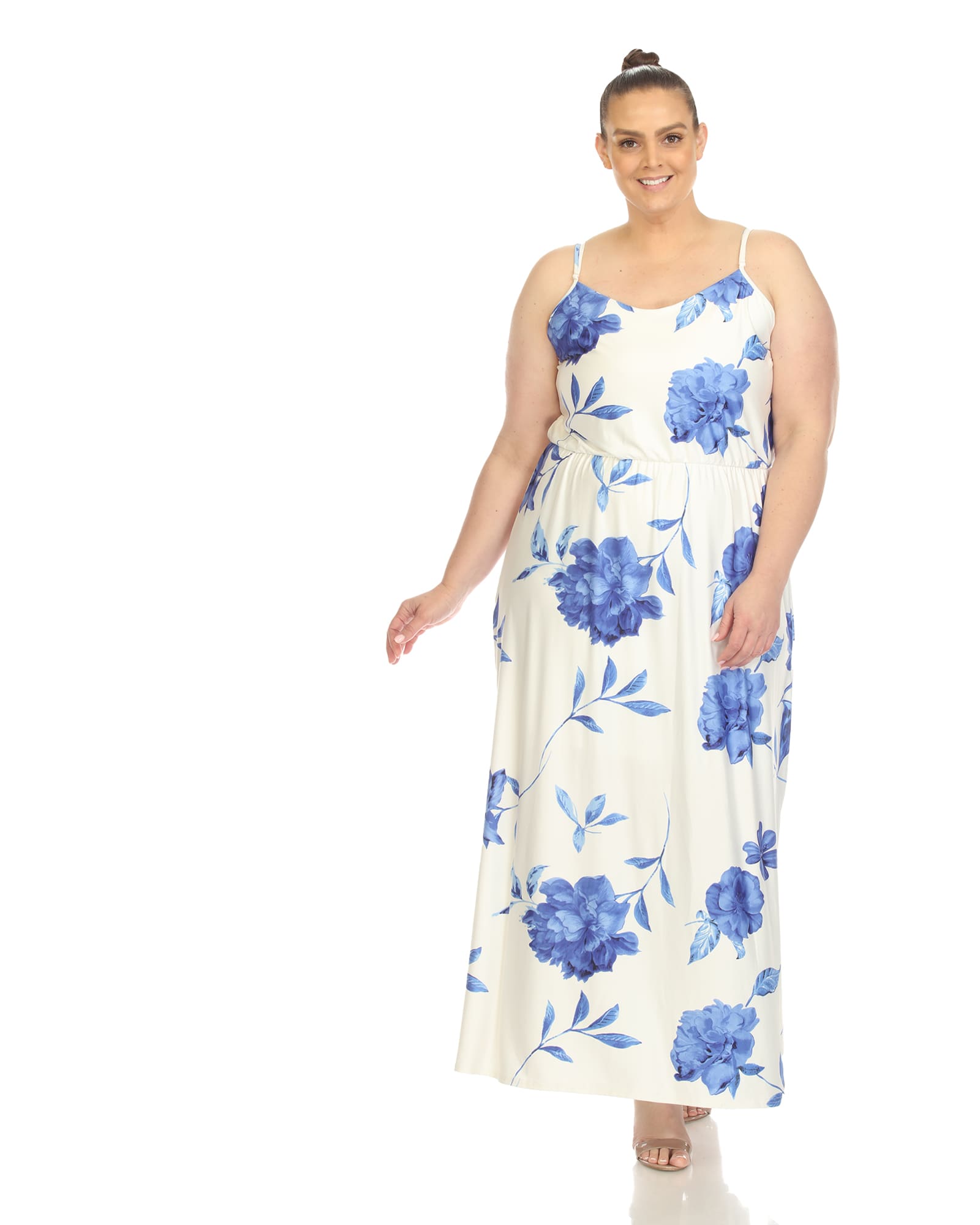 Plus Size Blue Floral Strap Maxi Dress