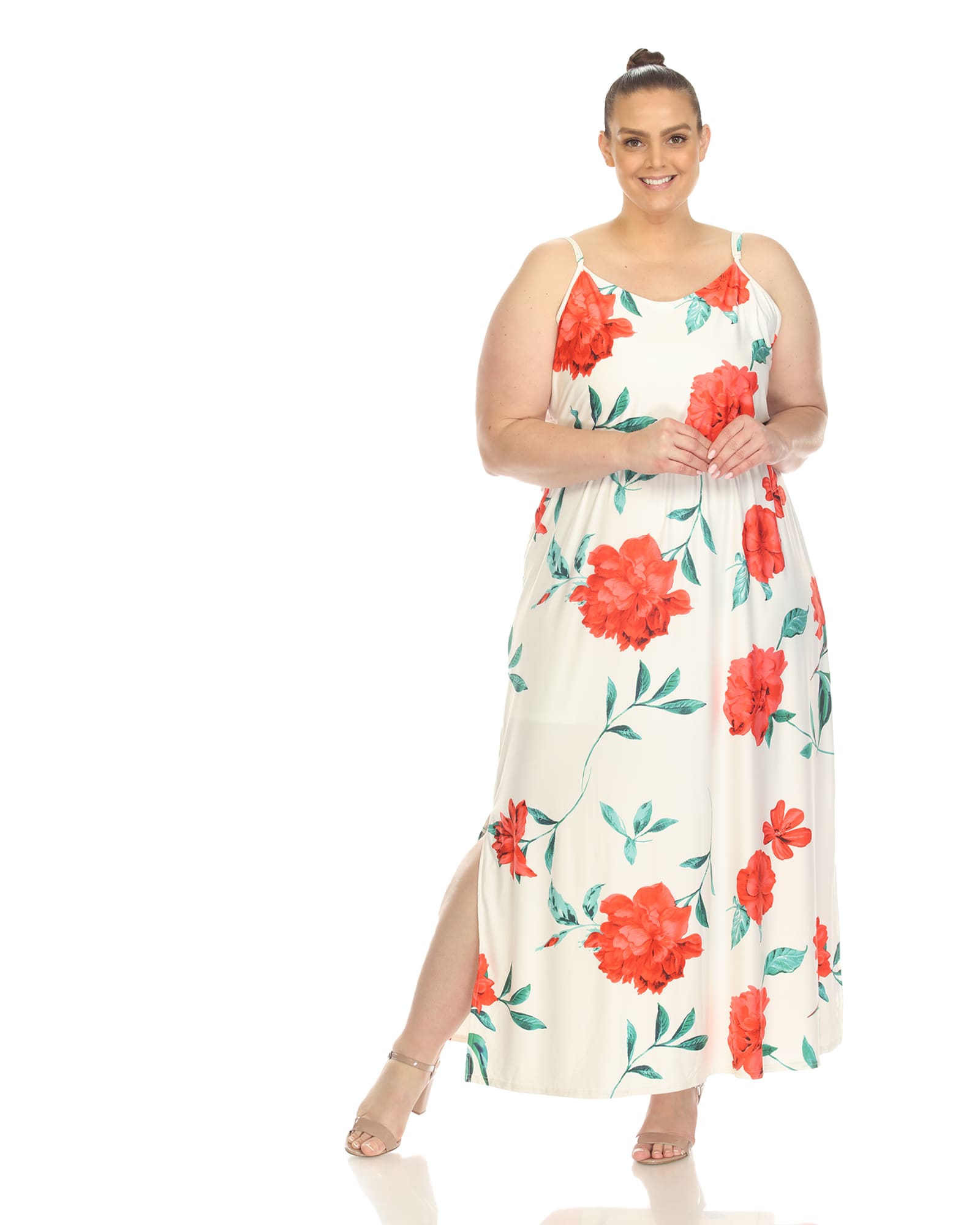 Floral Strap Maxi Dress | White Red