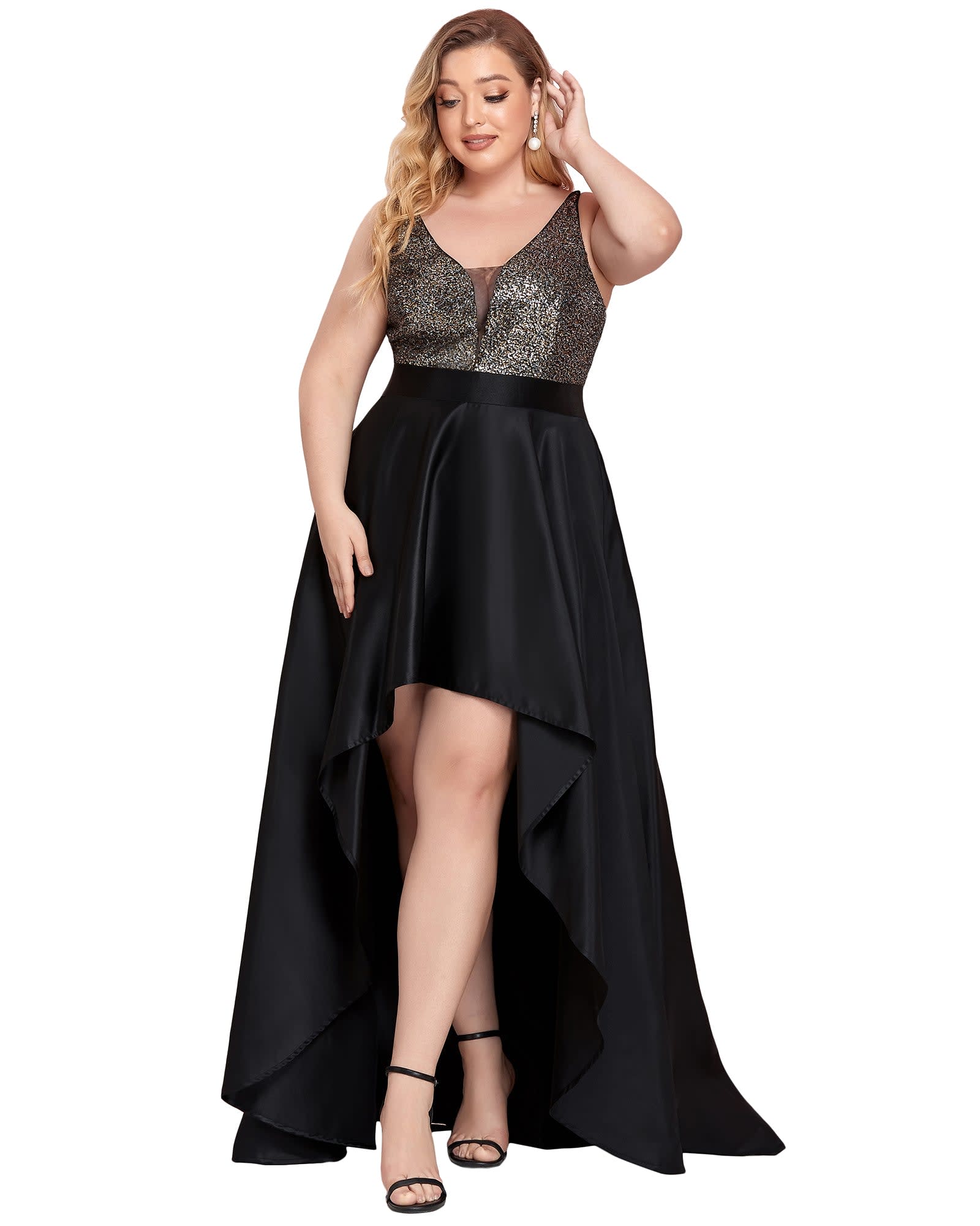 Sparkly Bodice High Low Prom Dress | Black