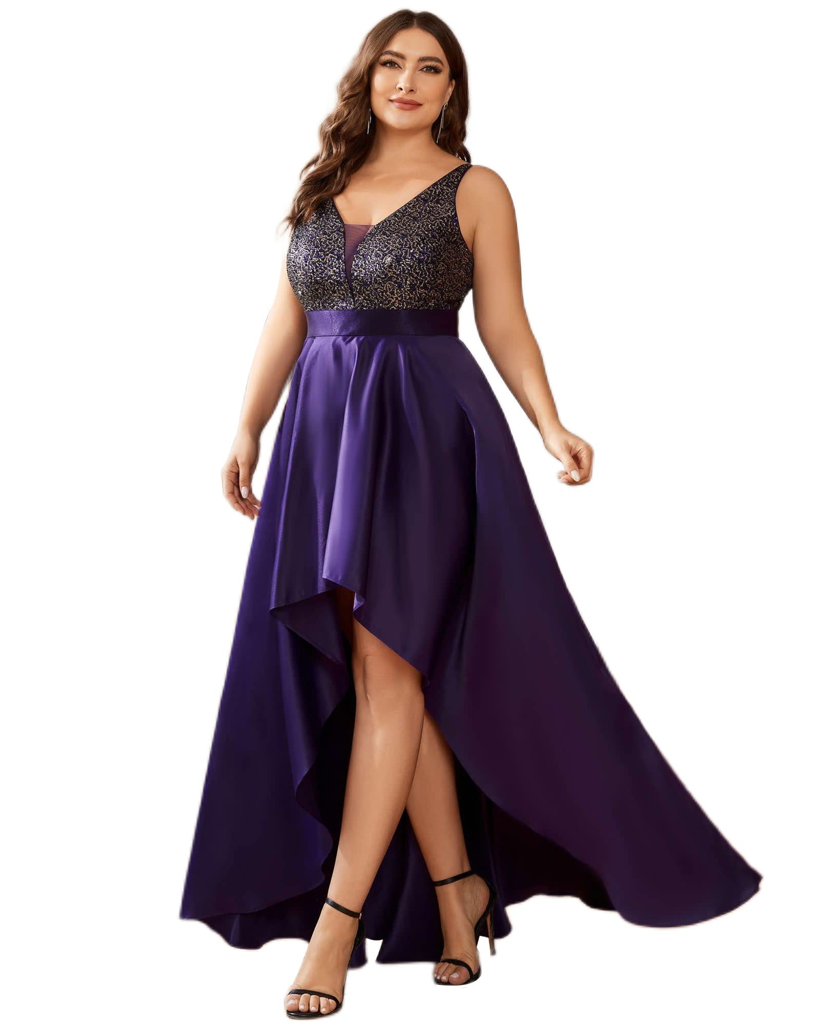 Sparkly Bodice High Low Prom Dress | Dark Purple