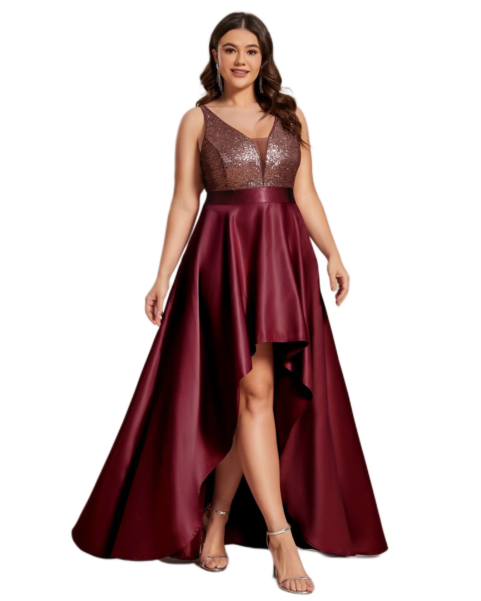 Sparkly Bodice High Low Prom Dress | Burgundy