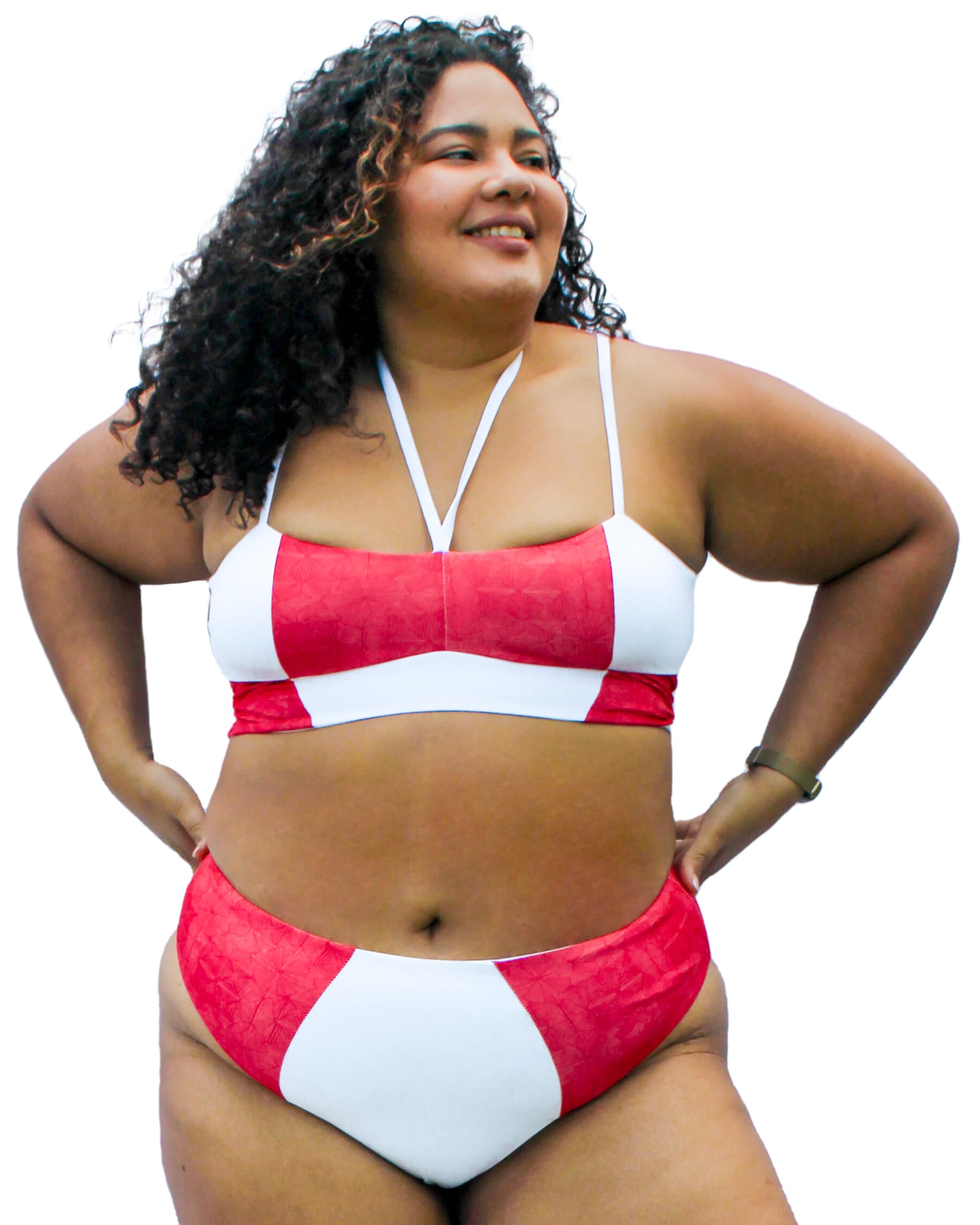 Massi colorblocked reversible women's bikini bottom | Red vintage tile print and white