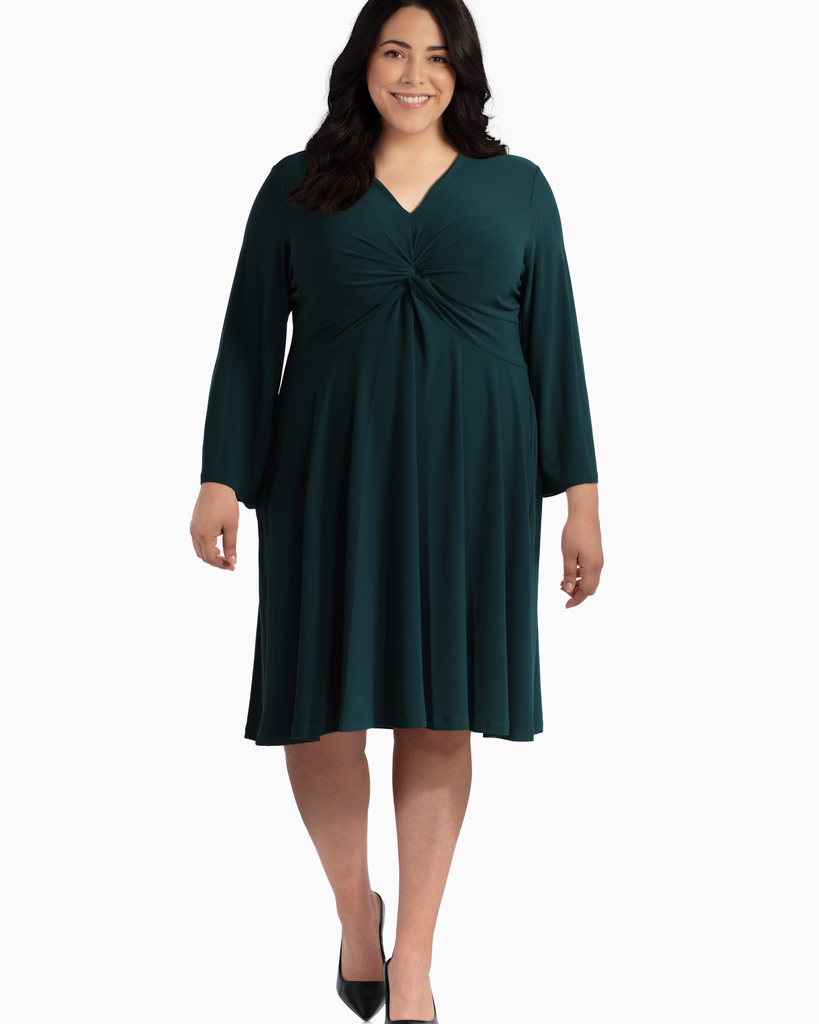 Cecilia Plus Size Knot Front Dress | Forest Green