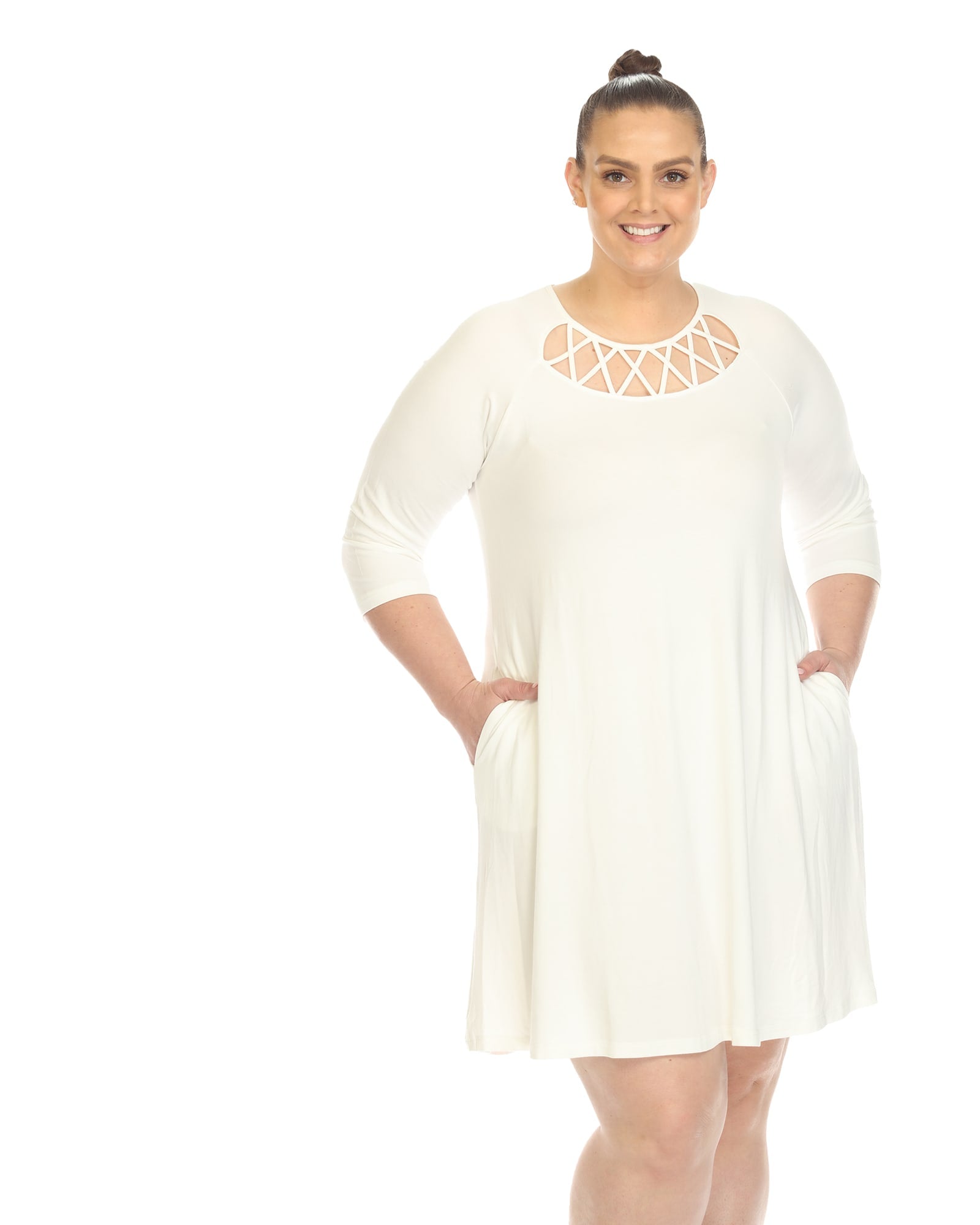 Fashion to Figure Plus Size Crystal Crossneck Midi Dress in White
