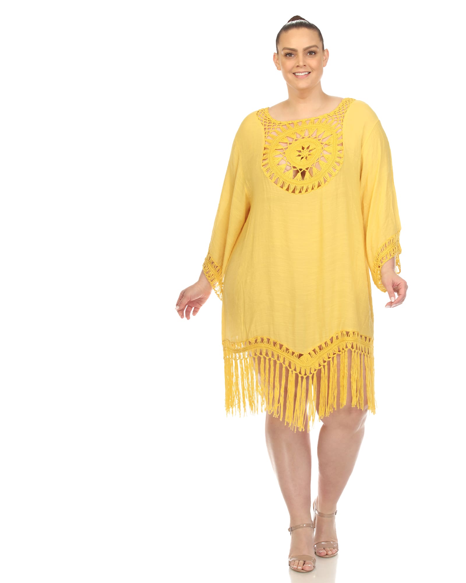 White Mark Crocheted Fringed Trim Dress  Cover Up | Yellow