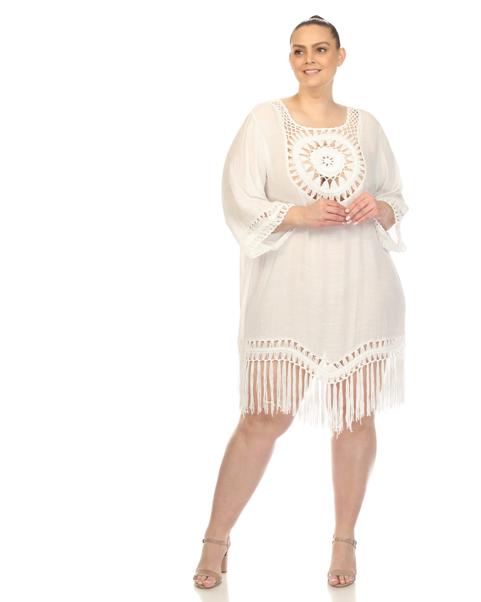 White Mark Crocheted Fringed Trim Dress  Cover Up | White