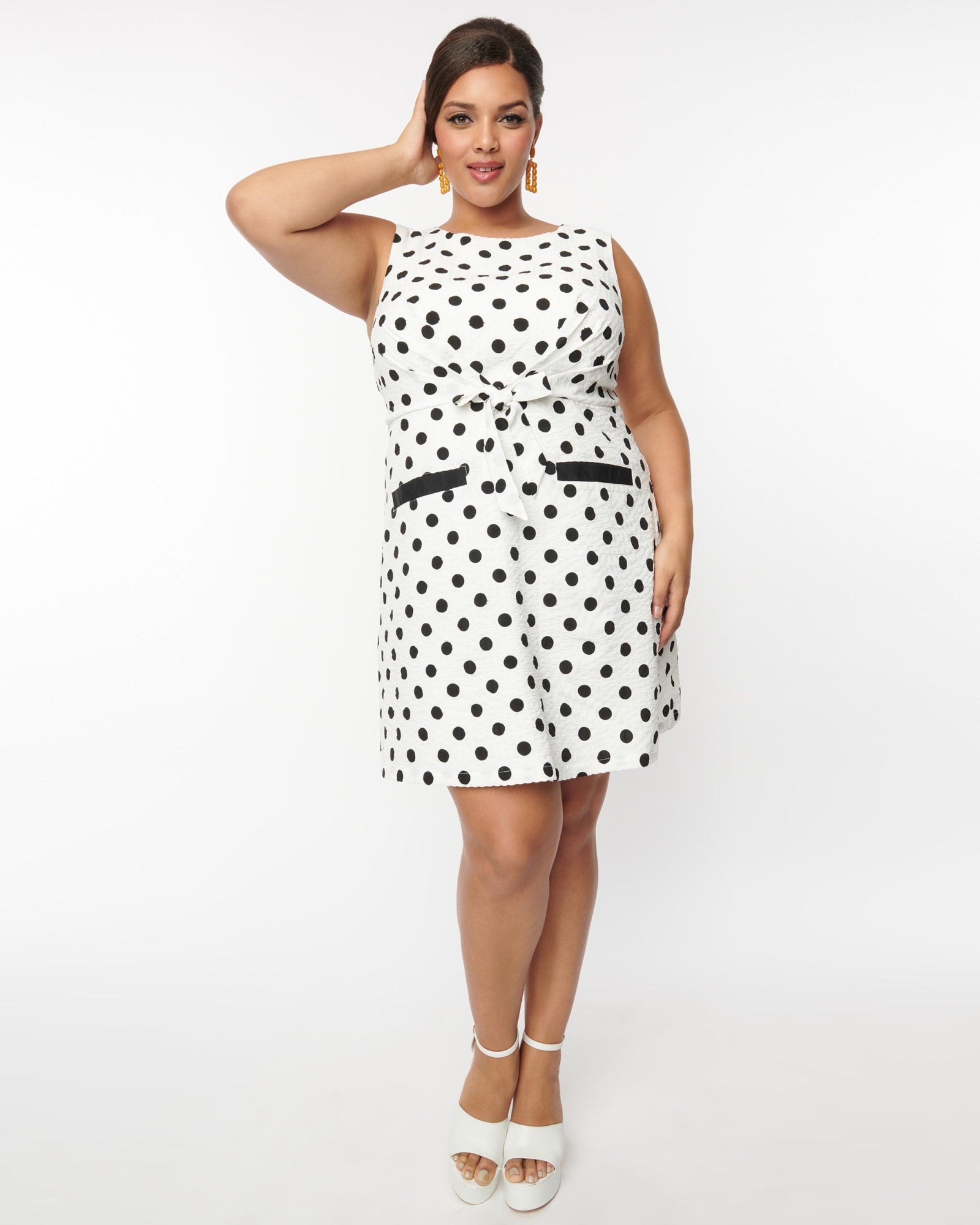 Smak Parlour White & Black Dots Tie Front Shift Dress | White