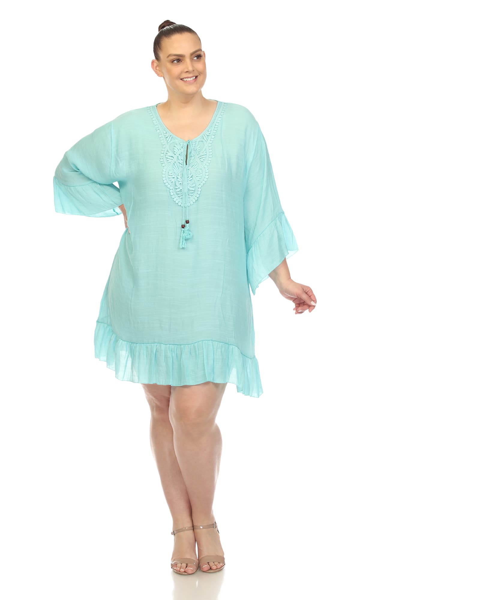 Sheer Embroidered Knee Length Cover Up Dress | Mint