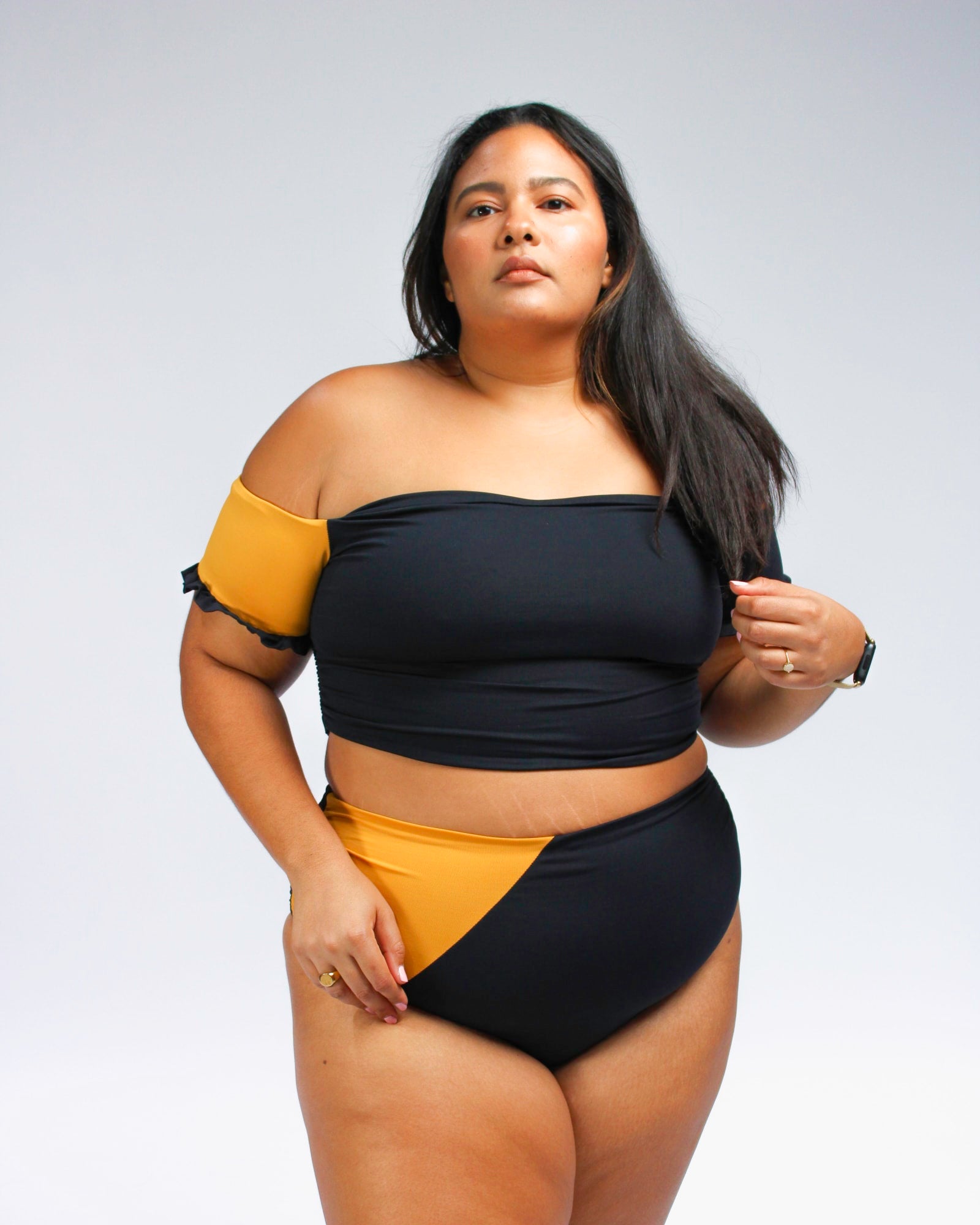 Cali reversible bikini crop top | Black and Mustard Yellow