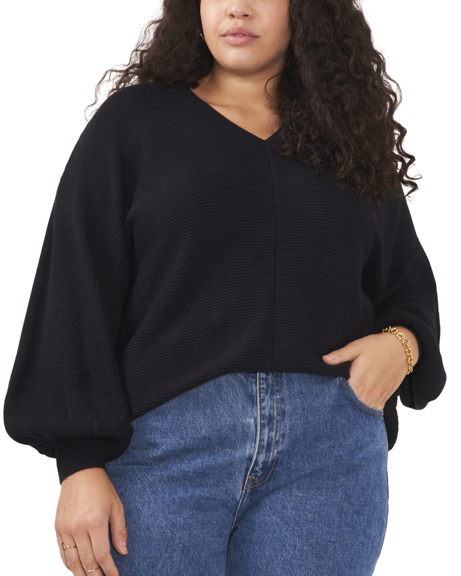 Harlow Bubble Sleeve Sweater | RICH BLACK