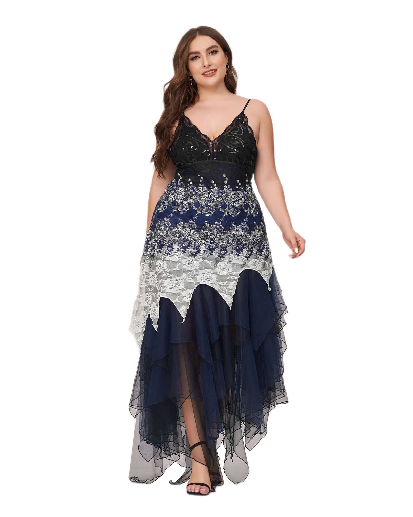 Plus Size Women's V-Neck High Low Cocktail Party Dresses 