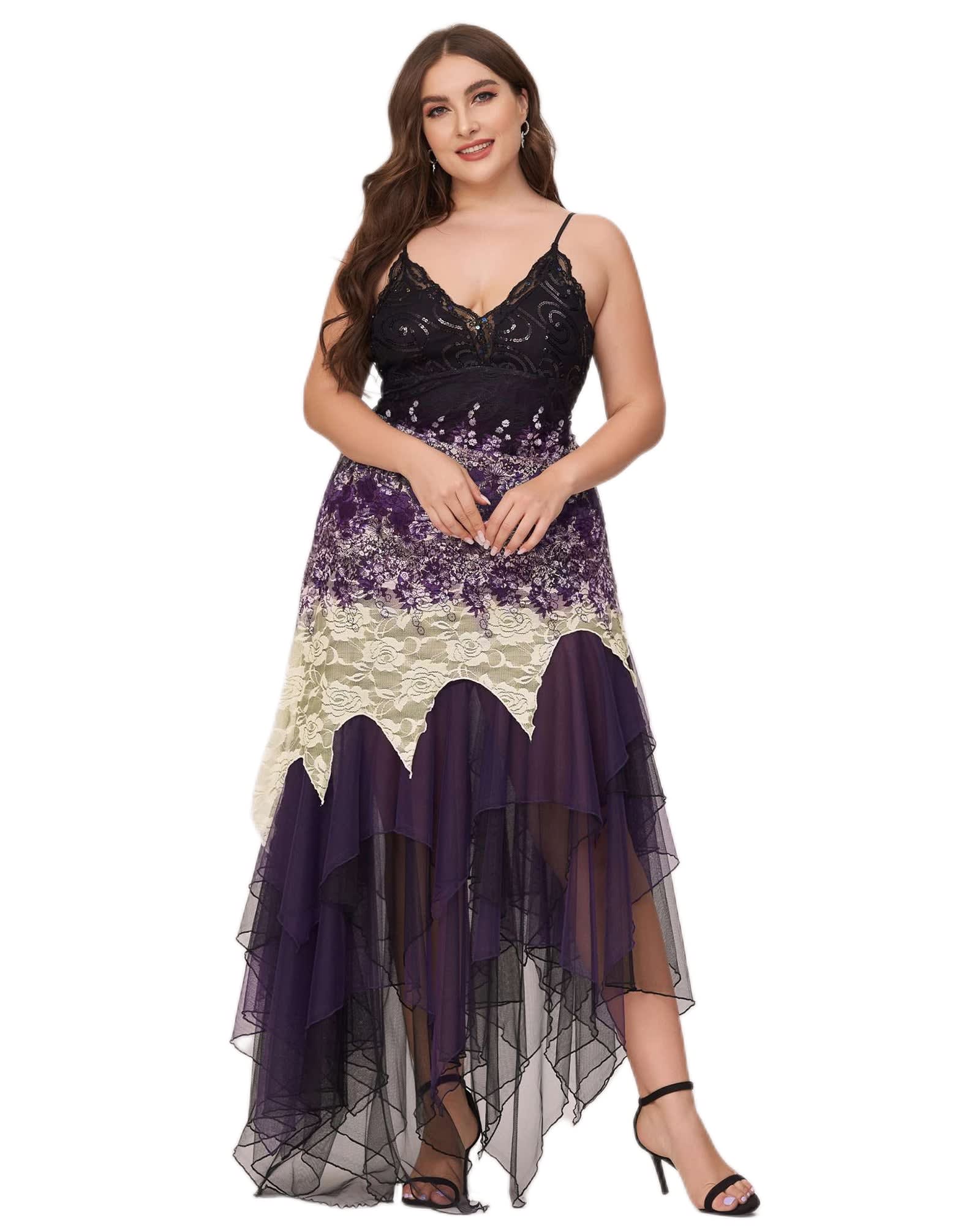 V Neck Asymmetrical Hems Cocktail Dresses | Dark Purple