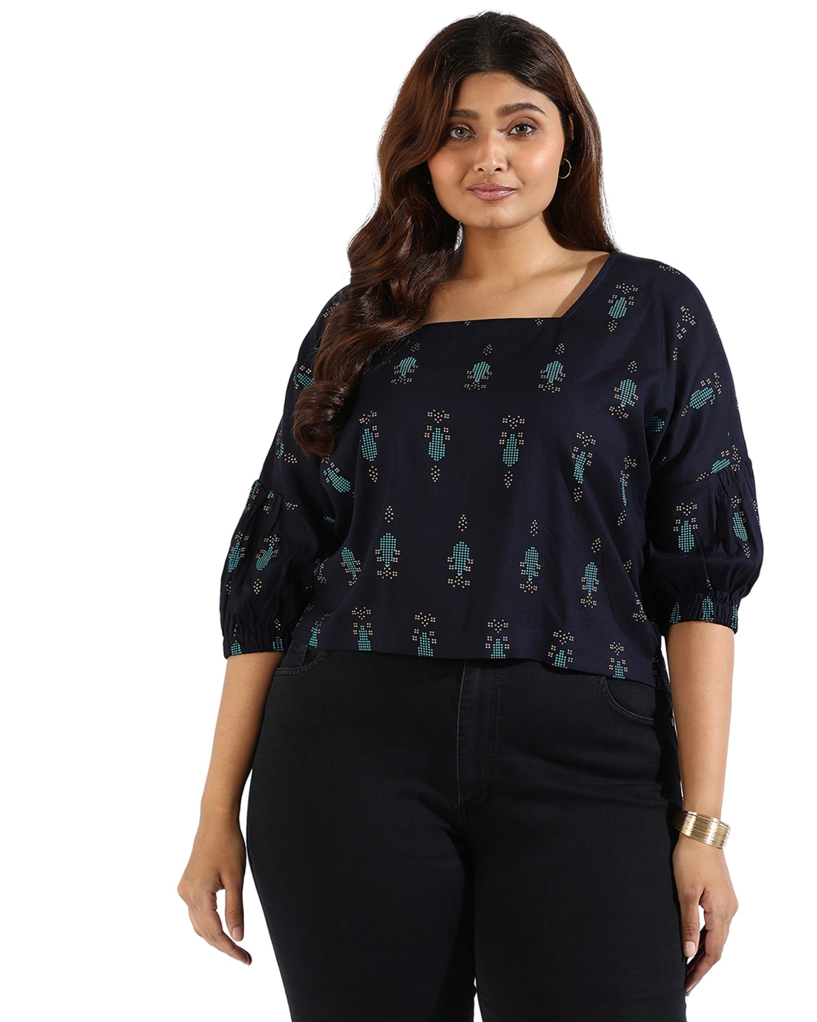 Women Floral Design Casual Tops | Navy
