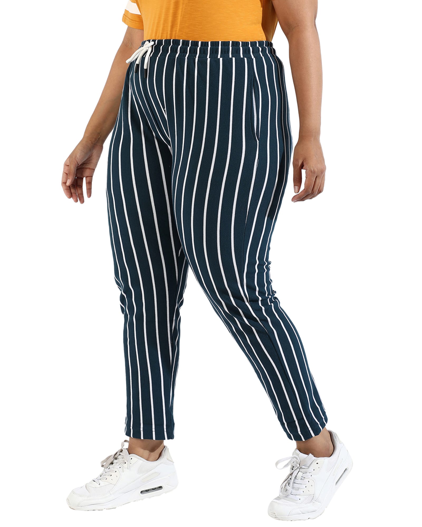 Women Blue Striped Active & Evening Trackpant | Navy